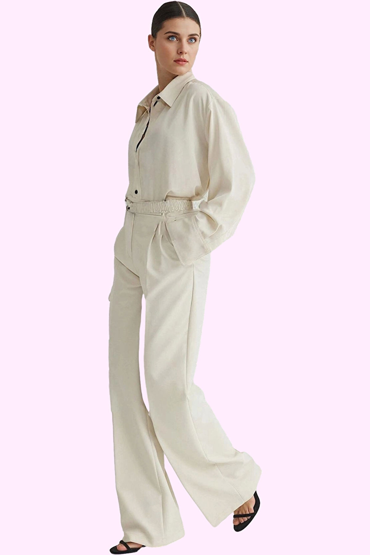 Kadın Yüksek Bel Geniş Paça Dokuma Pantolon Renk Günlük Kullanım için Yaz Aylarının Vazgeçilmezi