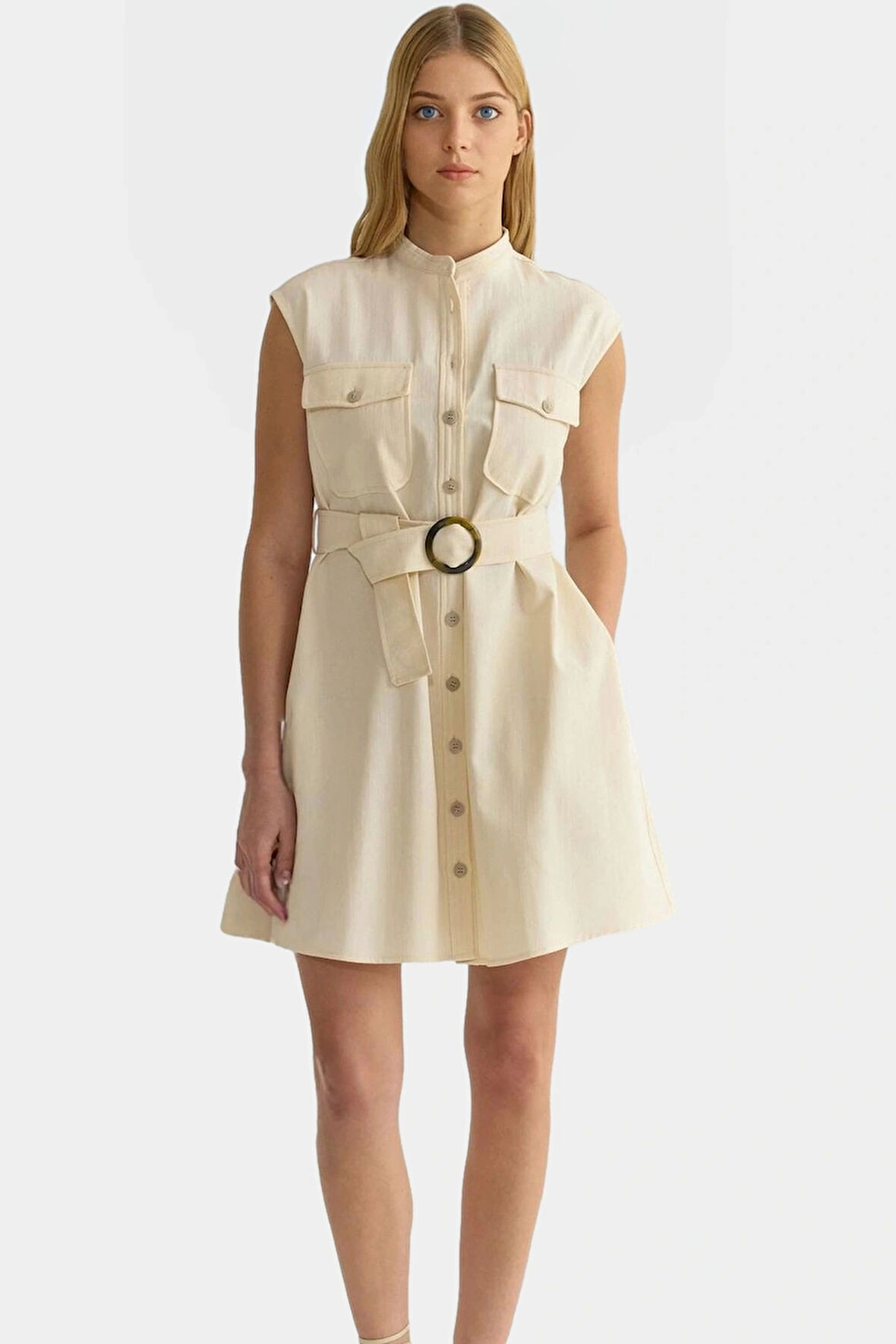 Pamuk Gabardin Mini Gömlek Elbise Çok Yönlü Yazlık Stil Uzun Ömürlü Konforlu Kesim