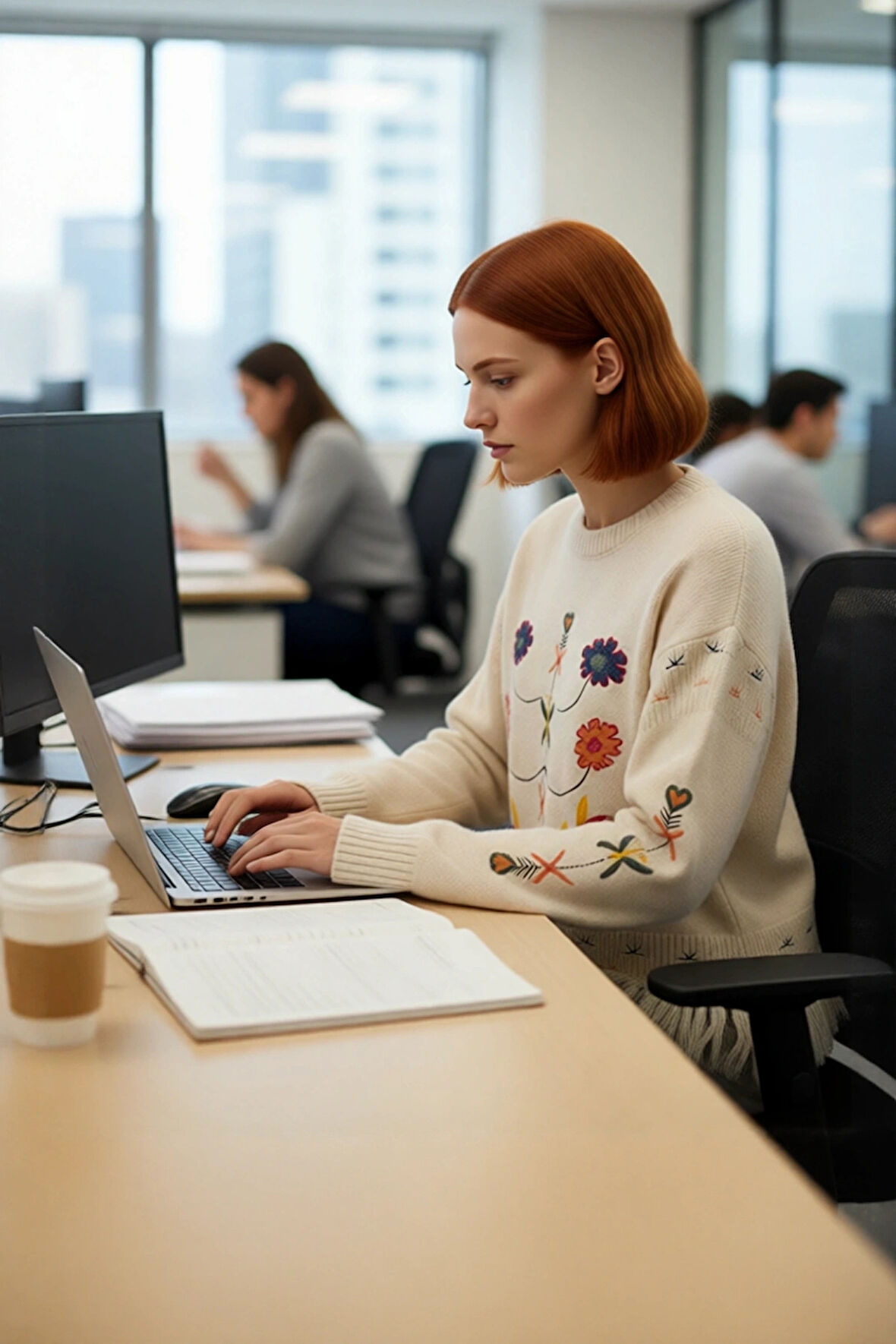 Kadınlara Özel Basic Regular Kalıp Nakış İşlemeli Bisiklet Yaka Super Crop Uzun Kollu Triko Kazak