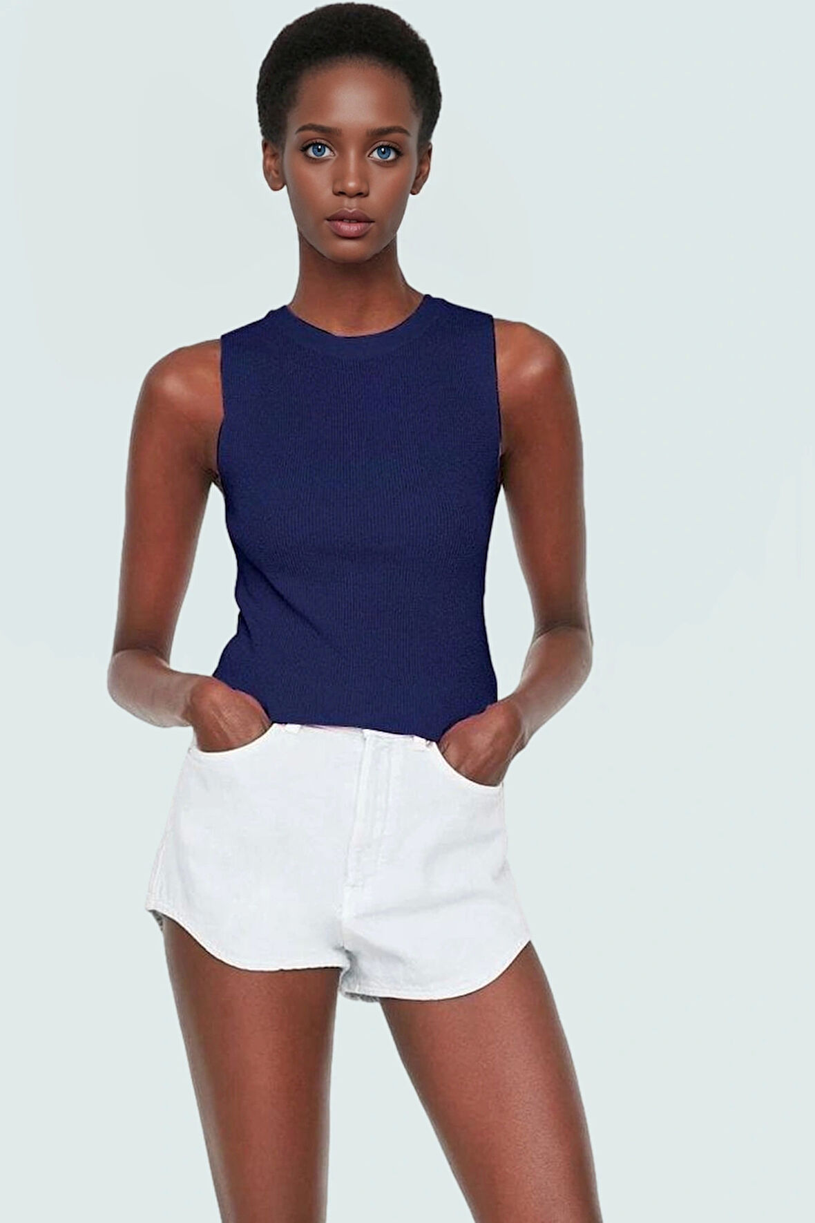 Rahat Kolsuz Triko Bluz Bisiklet Yaka Fitted Kalıp Yazlık Şık Görünüm Yüksek Kalite