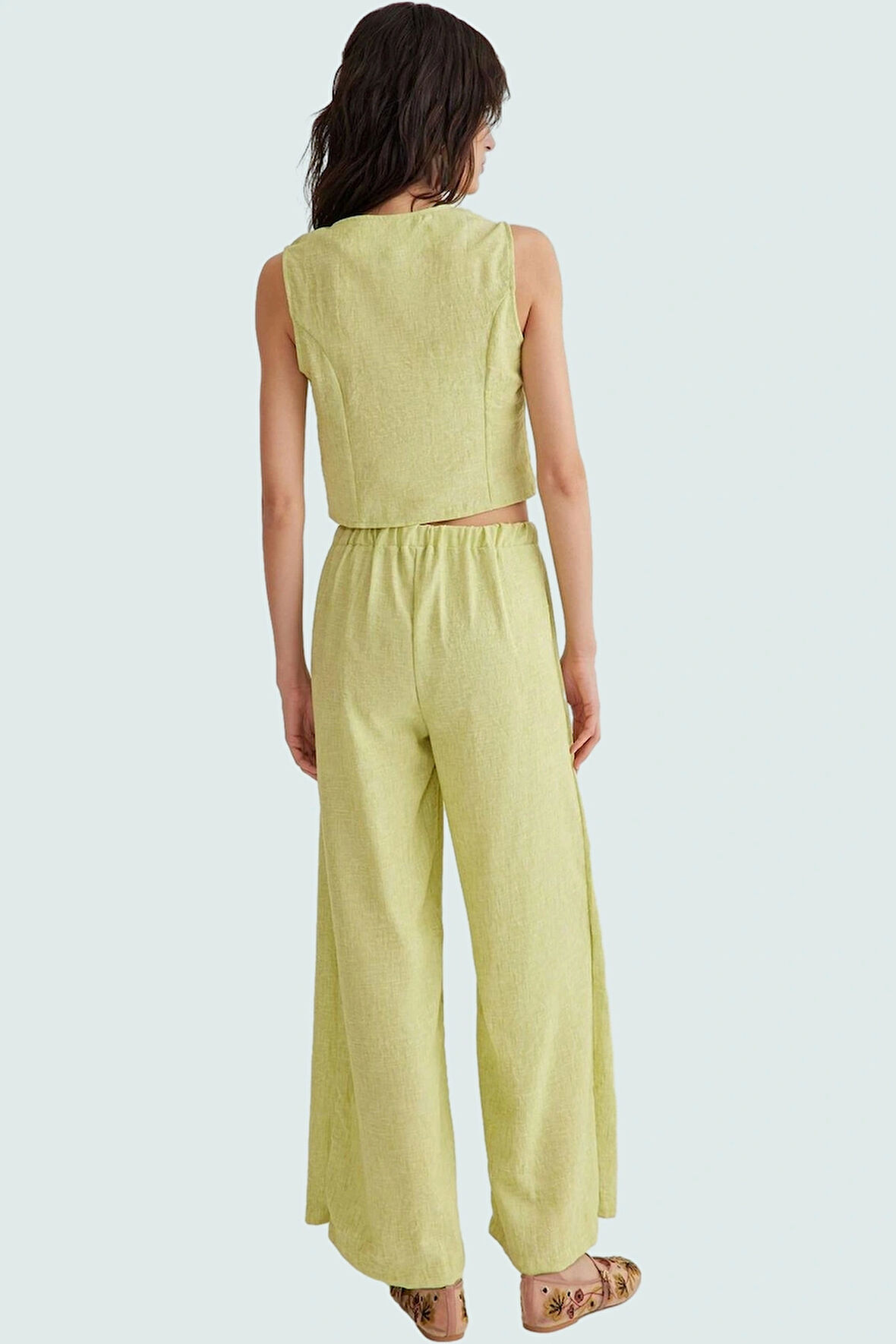 Cool & Comfort Polyester Geniş Paça Yelekli Pantolon Takım Özenle Seçilmiş Zarifane Tasarım