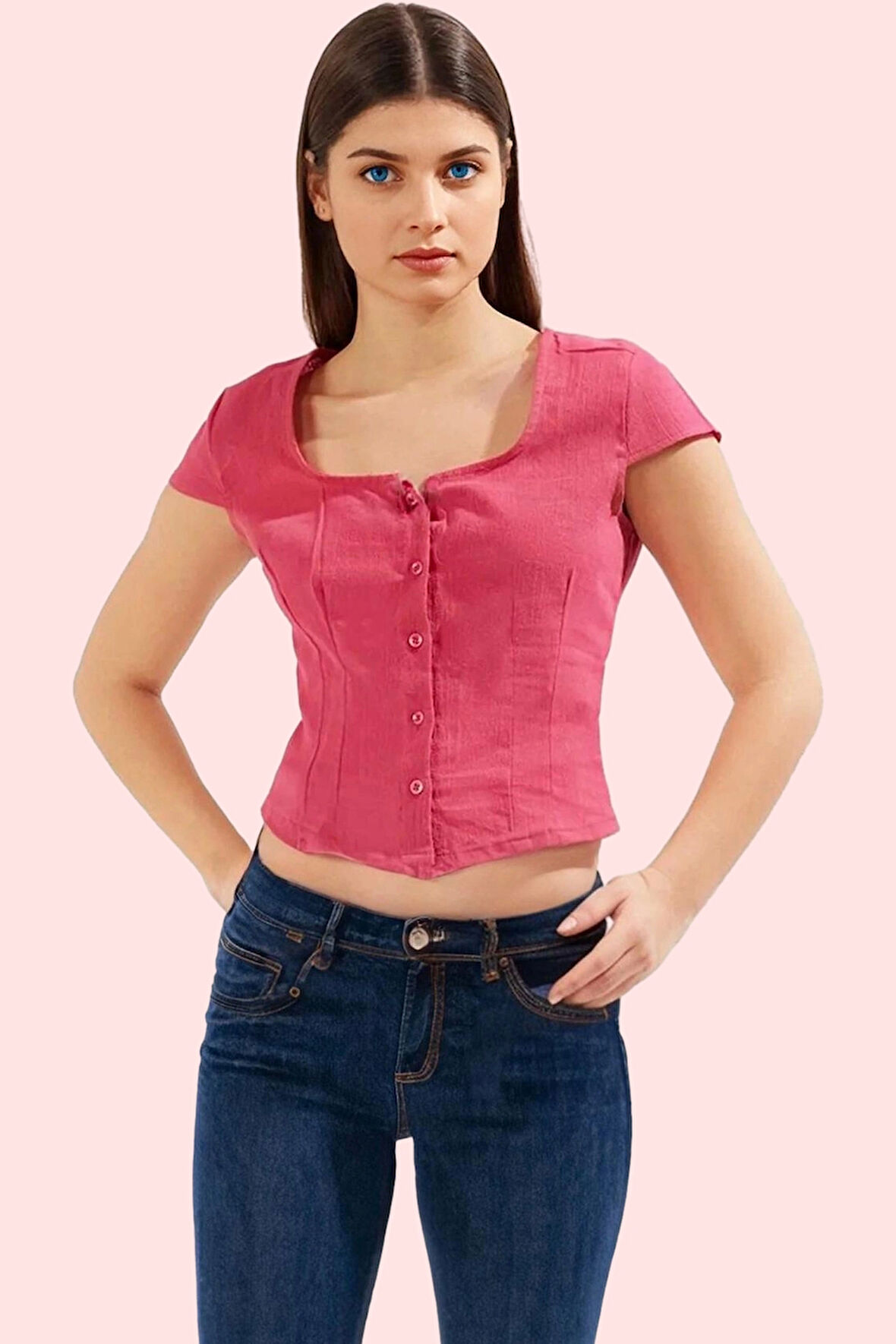 Kadın Pamuk Müslin Dokuma Gömlek Fitted Basic Kısa Kollu Günlük Kullanım Dayanıklı Malzeme