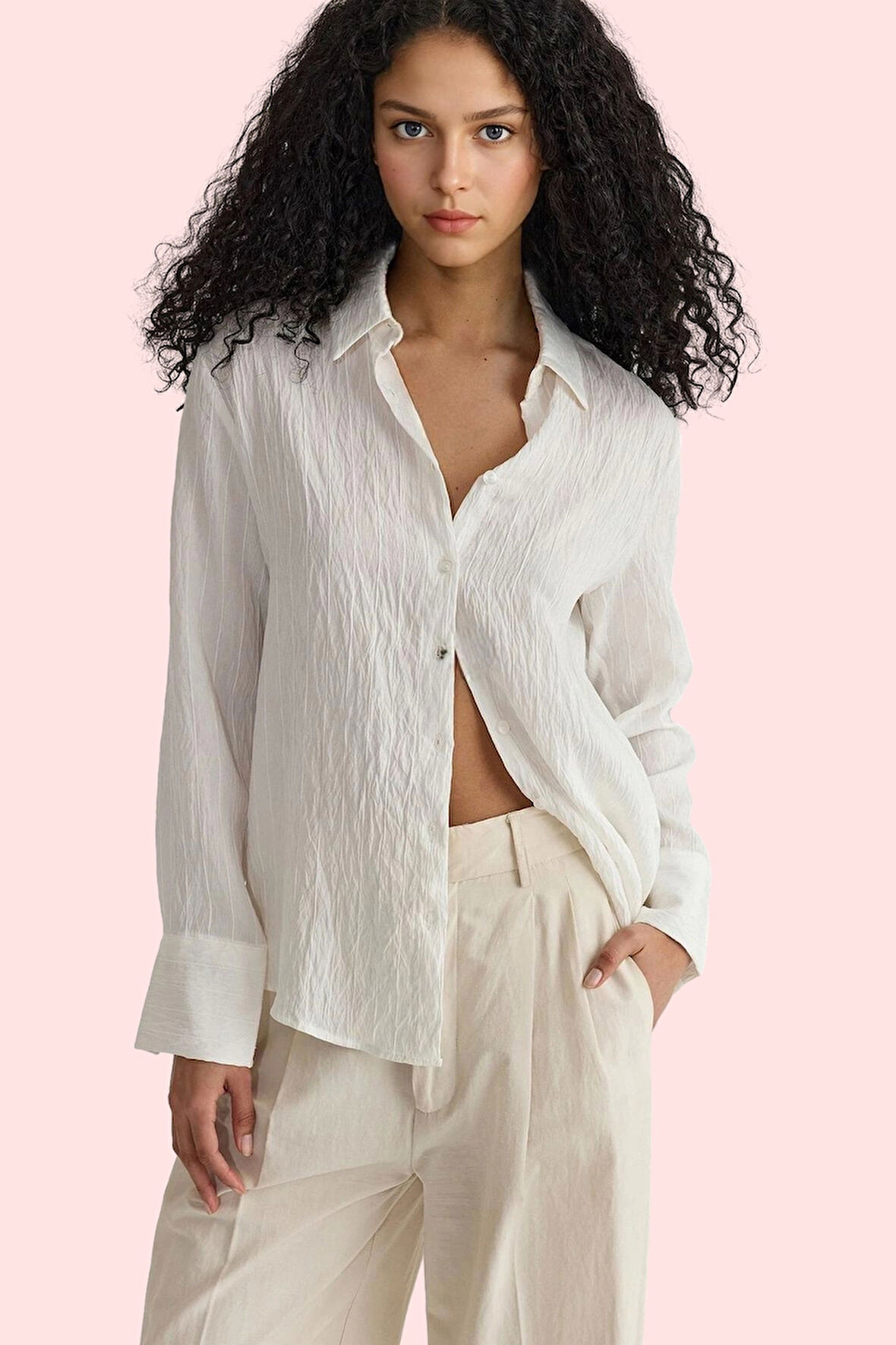 Kadın Regular Kalıp Uzun Kollu Gömlek Viskoz Poliamid Dokuma Çizgili Yaz Aylarının Vazgeçilmezi