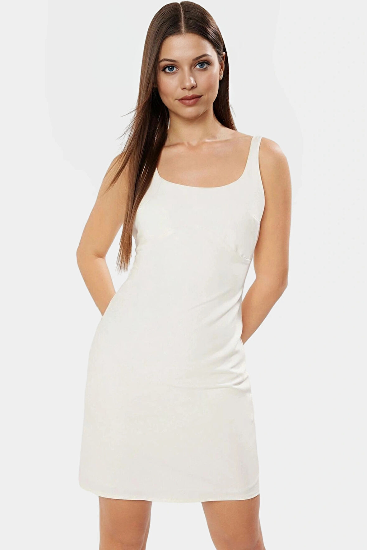 Kolsuz Mini Elbise %93 Polyester %7 Elastan 88 cm Boy Profesyonel Görünüm Şık