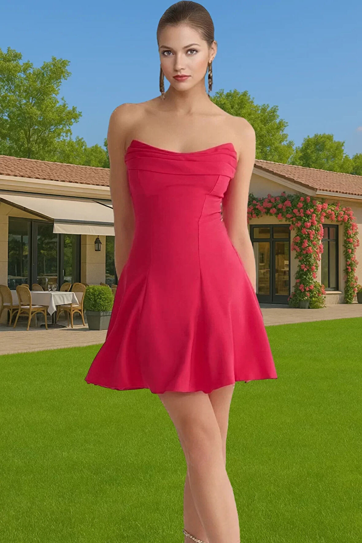 Yazlık Kadın Mini A Kesim Straplez Elbise Polyester Elastan Uzun Ömürlü Rahat Kullanım Uzun Ömürlü