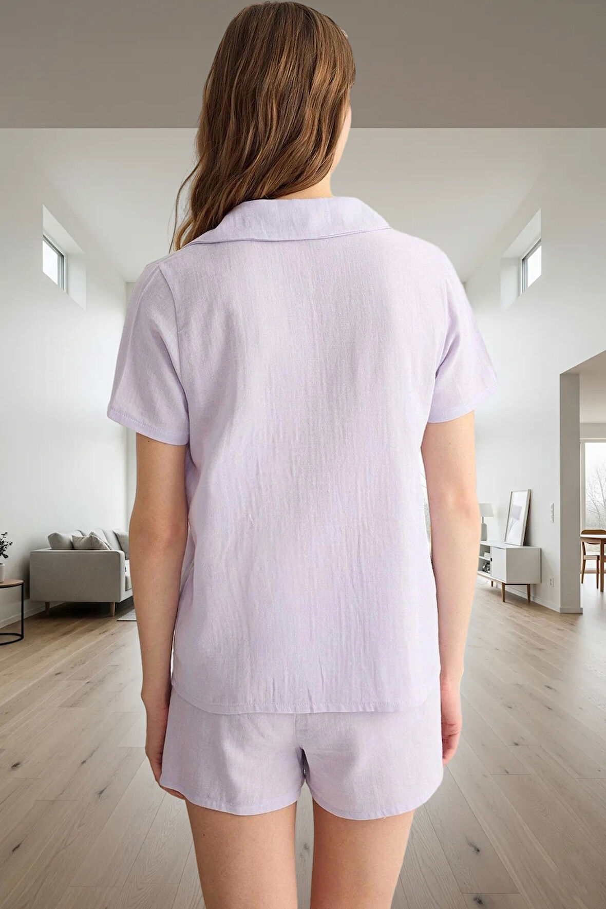 Rahat Yazlık Şortlu Pijama Takımı Müslin Kumaş ve Kiraz Nakışı Şık Trend Tasarım