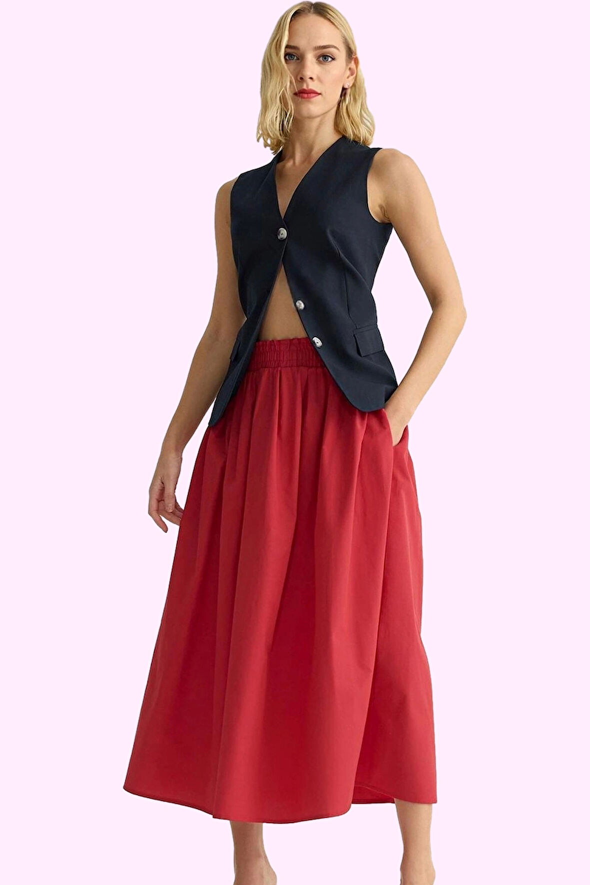 Kadın Günlük Casual Dokuma Maxi Etek Yüksek Bel Kloş Kesim Terrycotton Yaz Aylarının Vazgeçilmezi