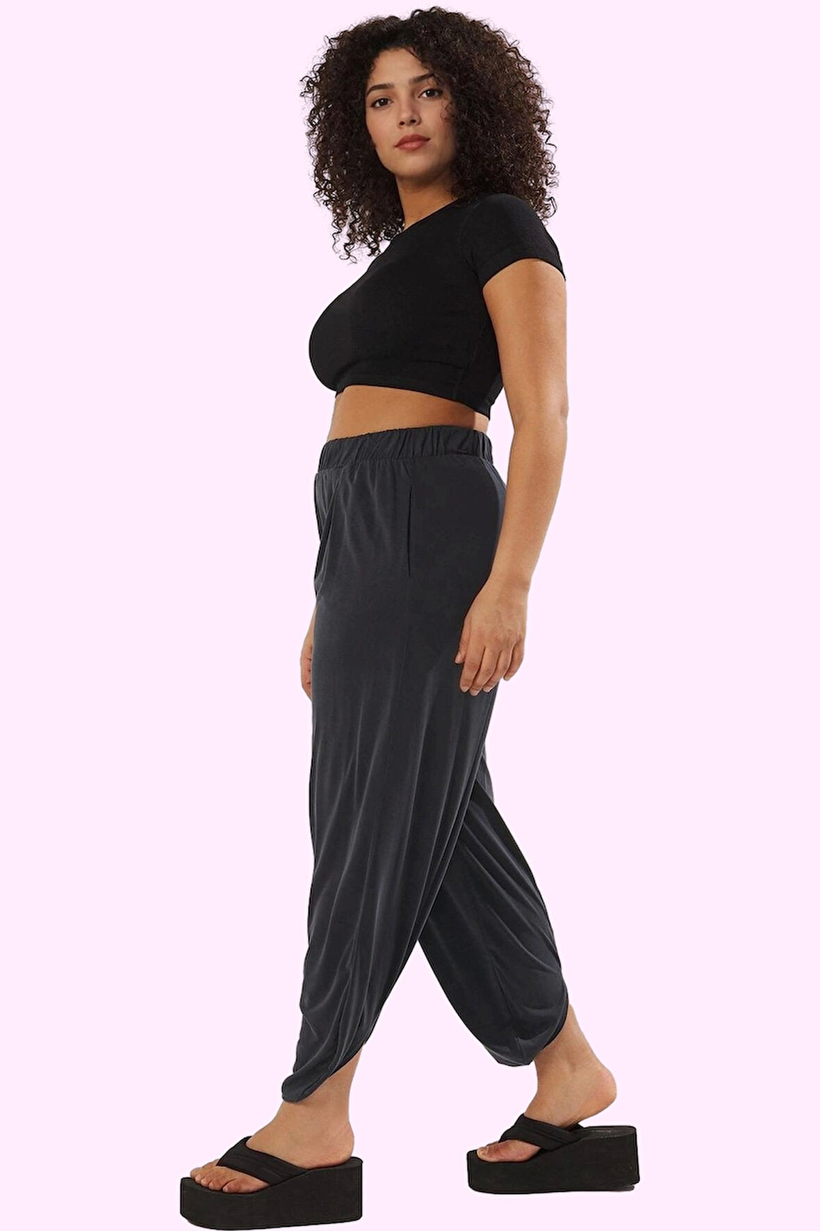 Kadın Modal Polyester Pantolon Havuç Kesim Yüksek Bel Lastikli Paça Yaz Aylarının Vazgeçilmezi