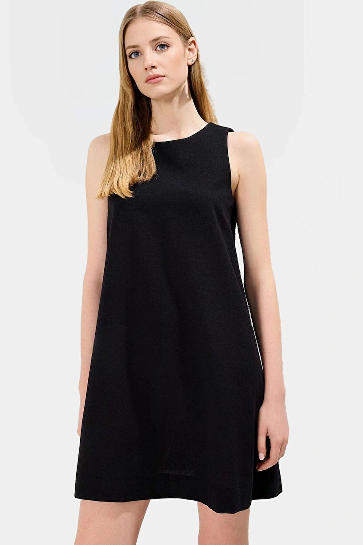 Yazlık Mini Elbise Bisiklet Yaka Keten Görünümlü Dokuma Kumaş Premium Kalite Günlük Kullanım İçin