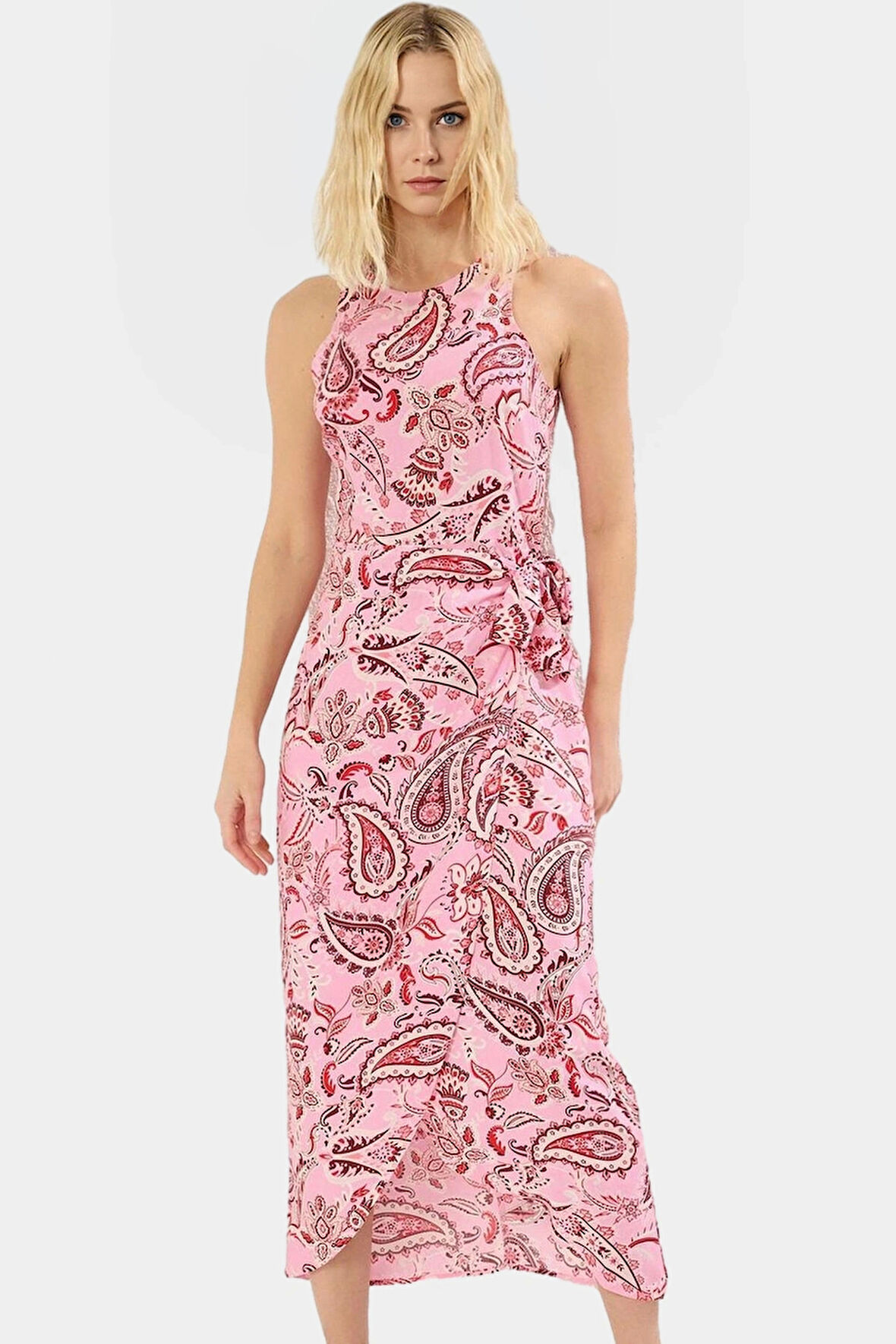 Yazlık A Kesim Midi Elbise  Viskoz Şal Desenli Rahat Modern Stil Trend Tasarım