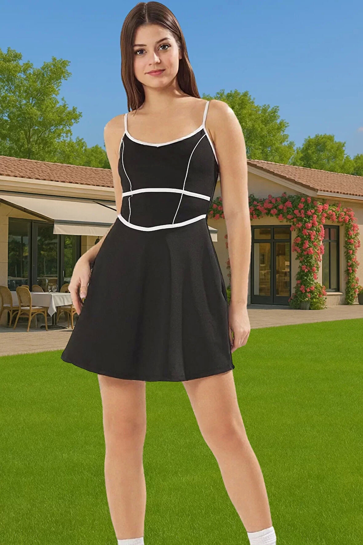 Kadın Spor Elbise İnce Askılı Örme Kumaş Yazlık Mini Boy Dayanıklı Malzeme Konforlu Kesim