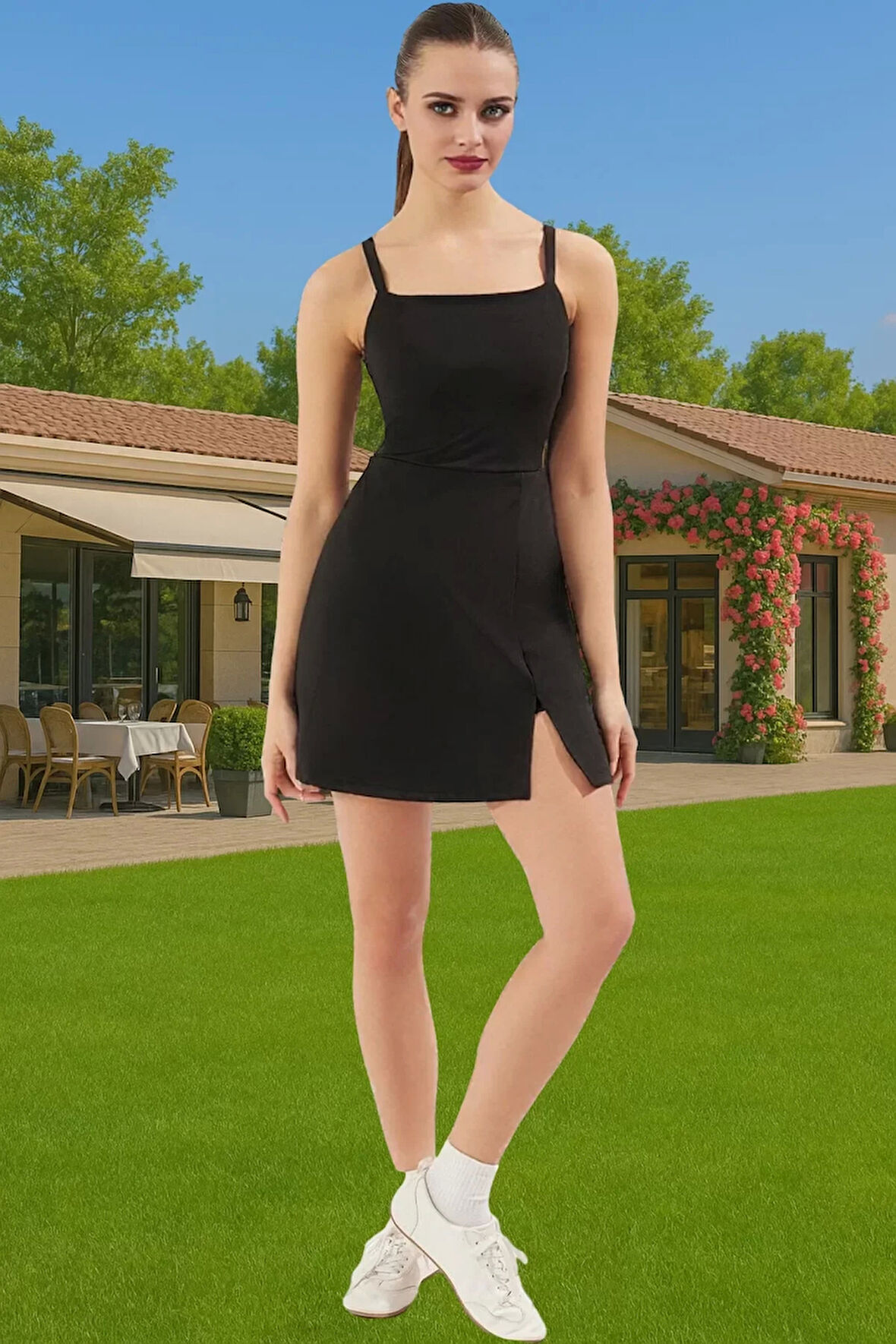 Kadın Yazlık Mini Elbise Örme Kumaş İnce Askılı Spor Yüksek Kalite Zarifane Tasarım Rahat Kullanım