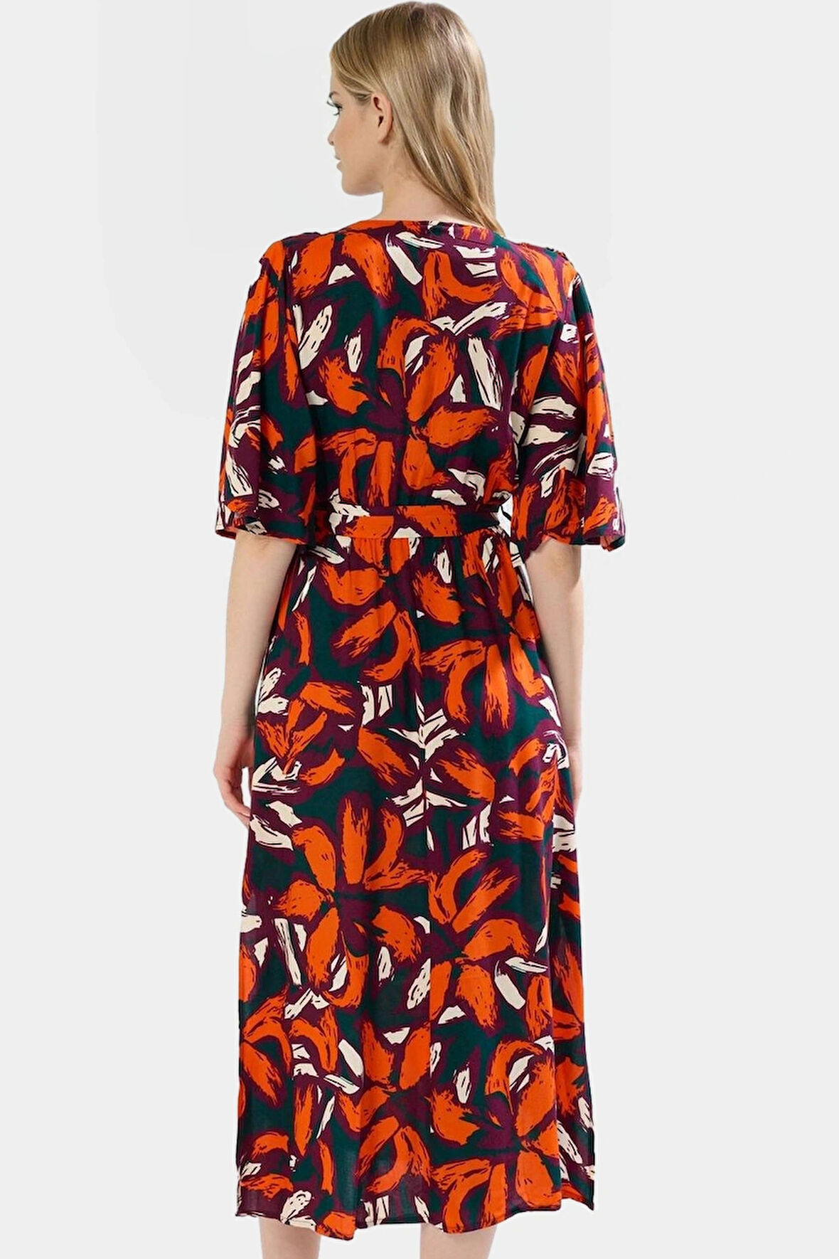 Kruvaze Yaka A Kesim Maxi Elbise  Viskoz Çok Çiçek Desenli Yazlık Mükemmel Uyum