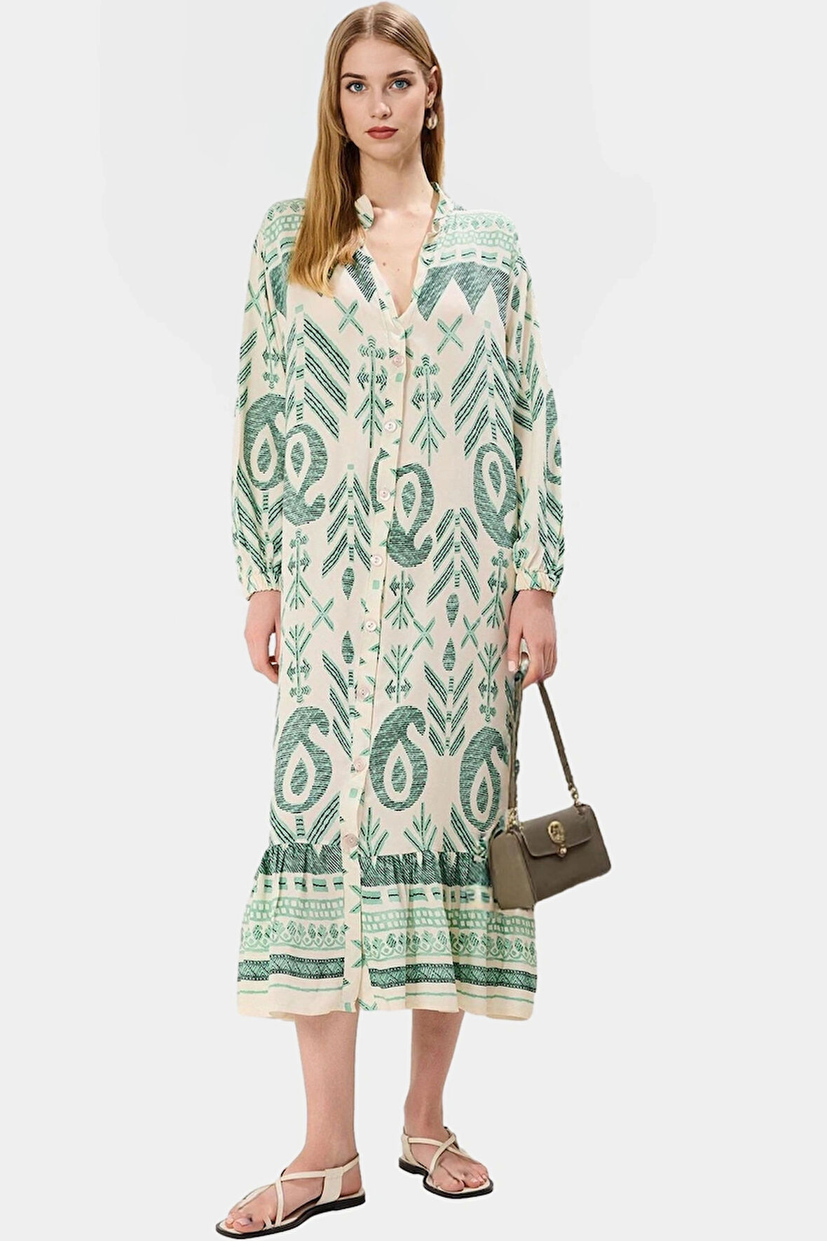 Rahat Midi Elbise  Polyester Geniş Kesim Etnik Desen Yazlık Günlük Kullanım İçin