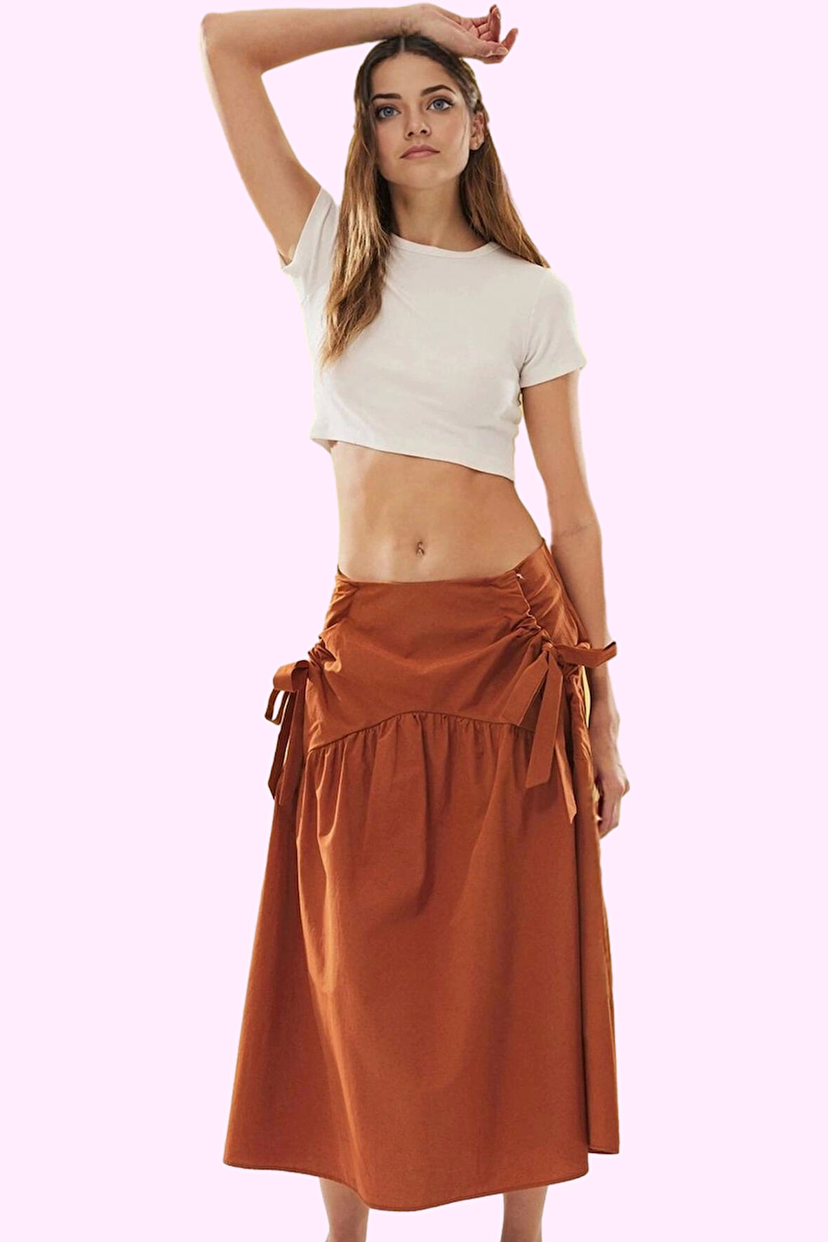 Kadın Poplin Dokuma Maxi Etek A line Kesim Casual Stil Yaz Günlük Kullanım Kaliteli Malzeme