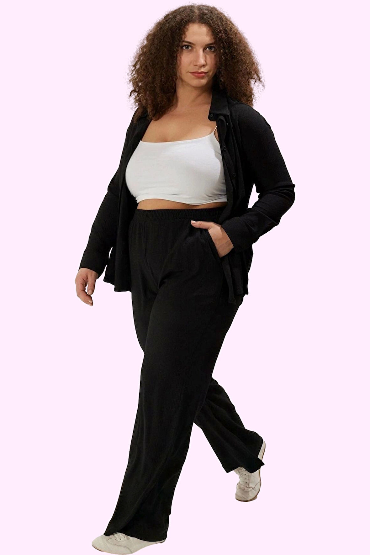 Kadın Straight Kalıp Büyük Beden Pantolon Polyester Rahat Günlük Yaz Aylarının Vazgeçilmezi