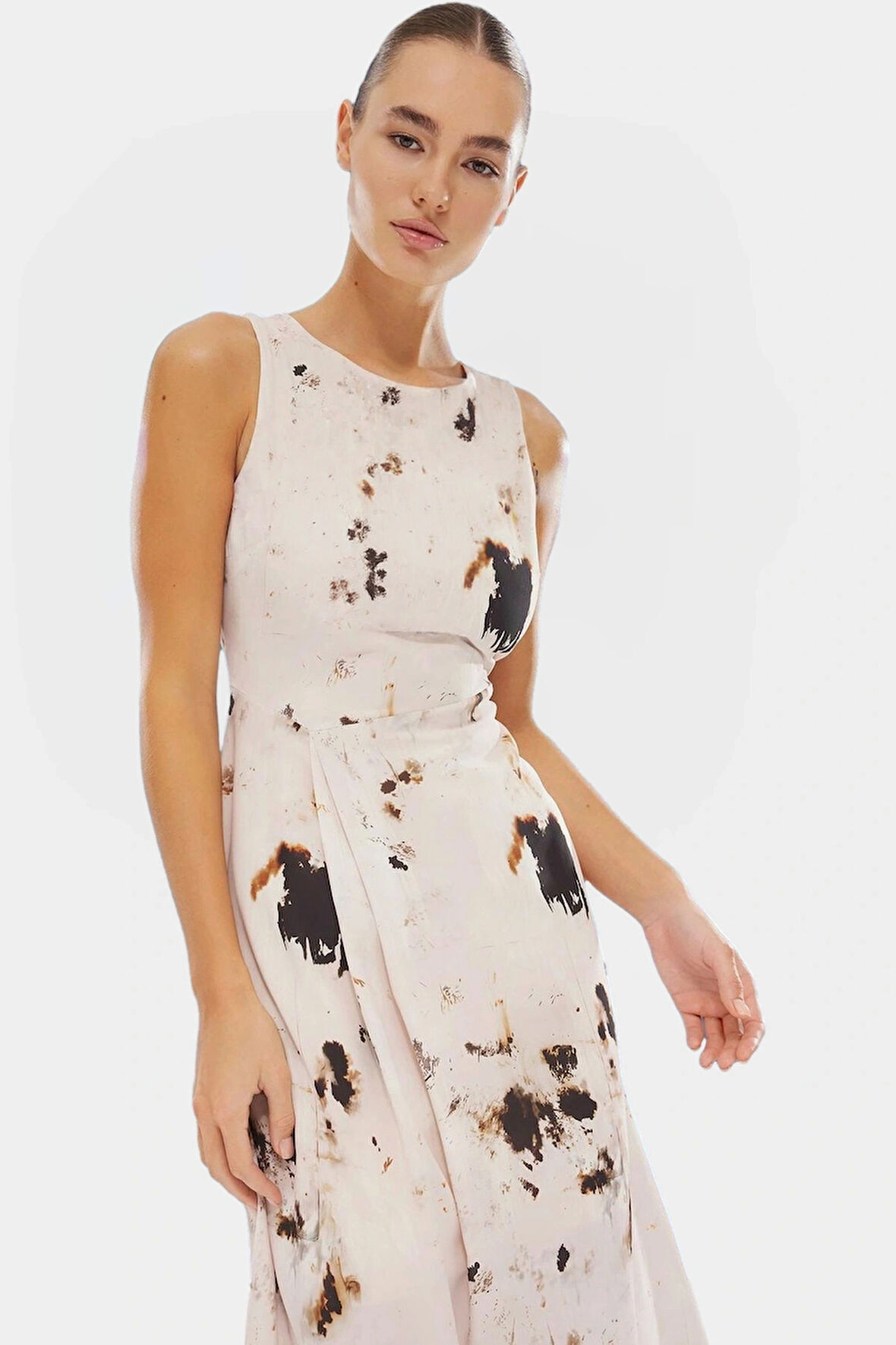 Polyester Mat Saten A Line Maxi Elbise Animal Desenli Günlük Kullanım İçin Modern Stil