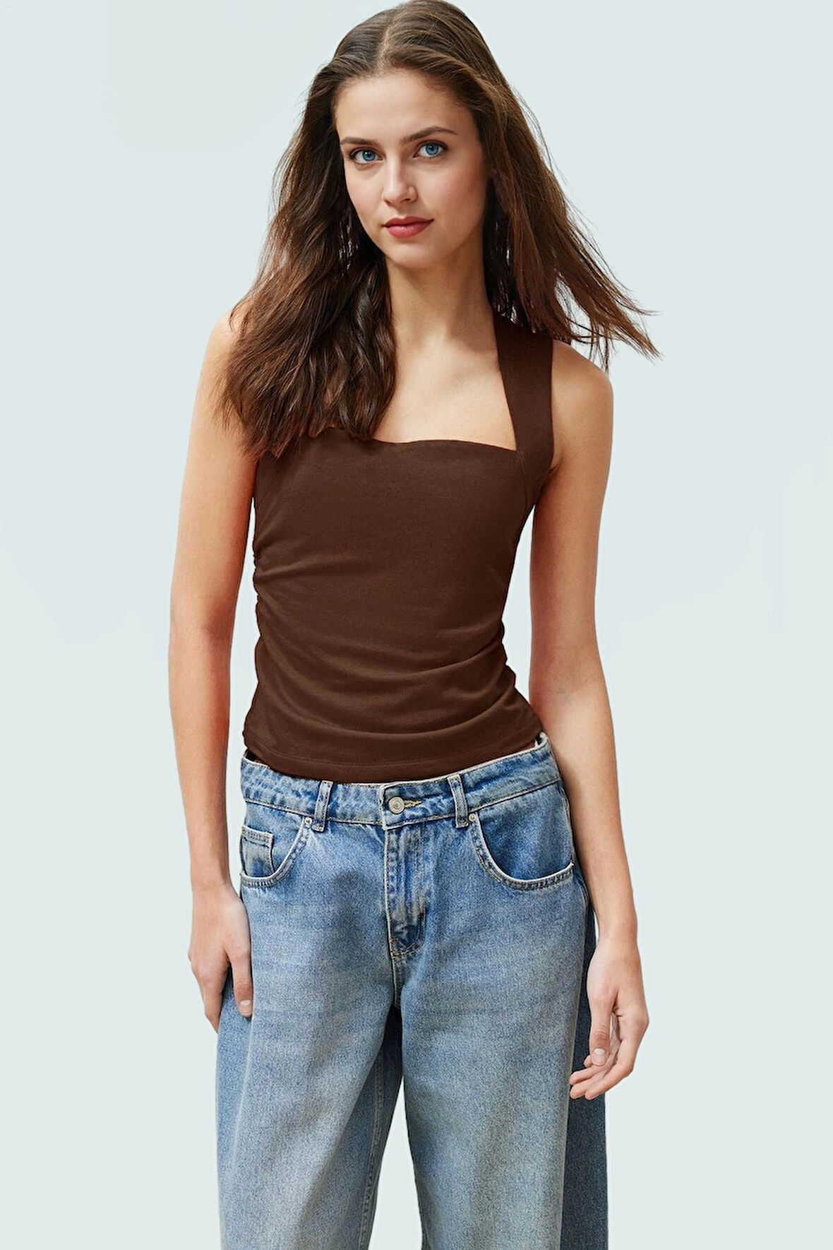 Kadın Yazlık Kolsuz Bluz Pamuklu Rahat Kare Yaka Premium Kalite Modern Stil