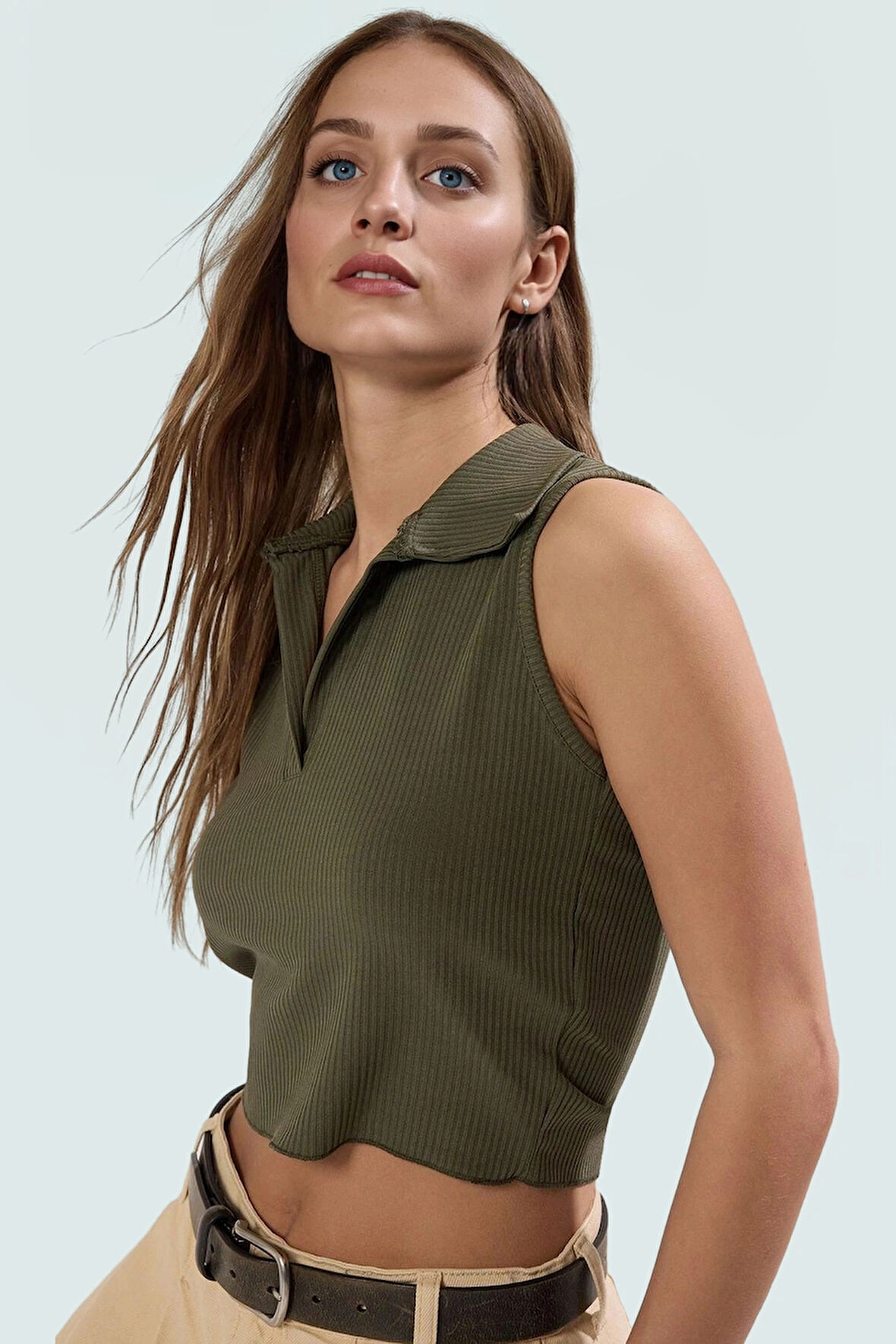 Yazlık Crop Bluz Polyester Elastan Örme Kumaş Rahat Kalıp Mükemmel Uyum Ve Şık Konforlu Kesim