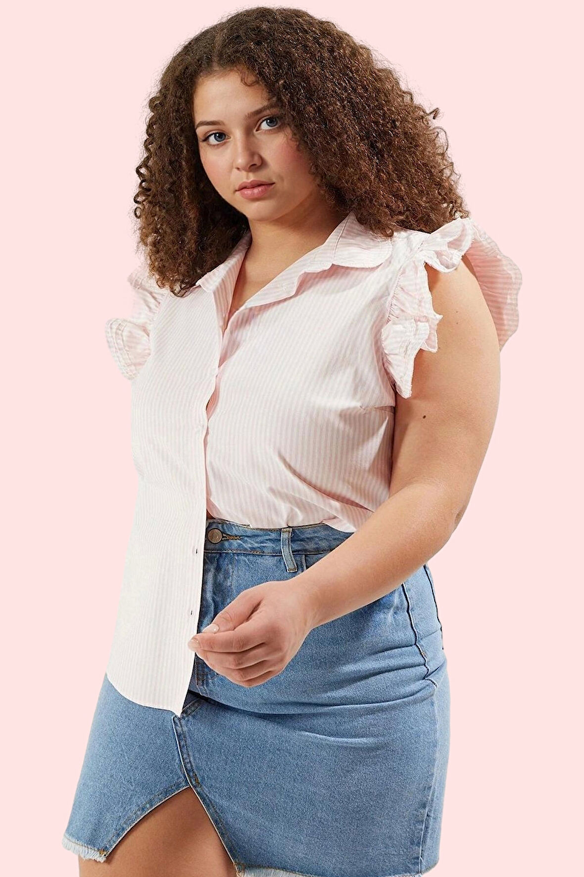 Kadın Regular Kalıp Çizgili Bebe Yaka Gömlek Günlük Kullanım Yaz Hafta Sonu Modern Tasarım