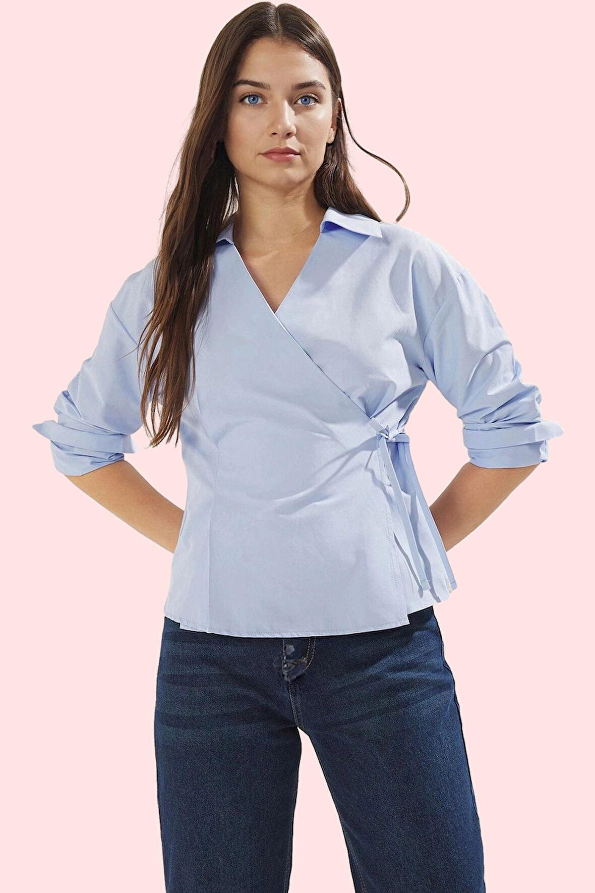 Kadın Regular Gömlek Uzun Kollu V Yaka Düz Desenli Günlük Kombin Yaz Aylarının Vazgeçilmezi