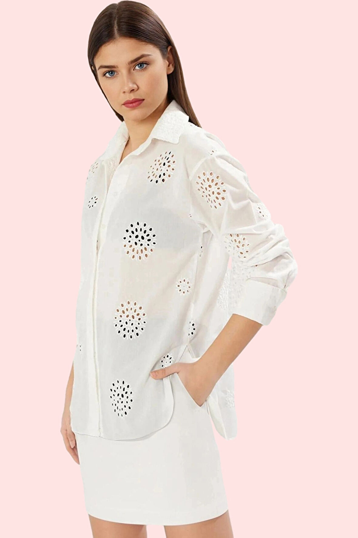 Kadın Pamuk Basic Dokuma Gömlek; Uzun Kollu Gömlek Yaka Günlük Kullanım Yaz Aylarının Vazgeçilmezi