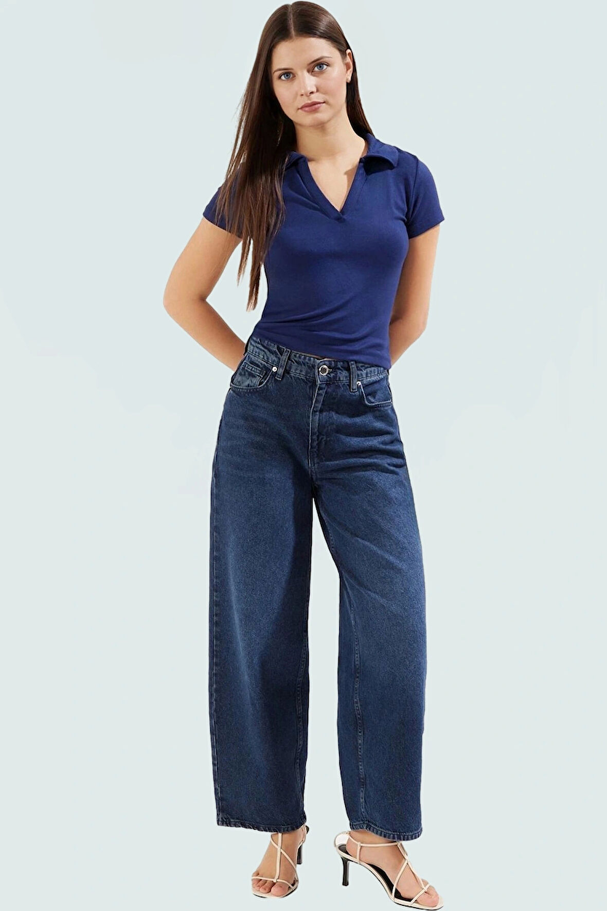 Crop Polo Yaka Bluz Rahat Şık Nefes Alan Viskoz Kumaş Konforlu Kesim Premium Kalite