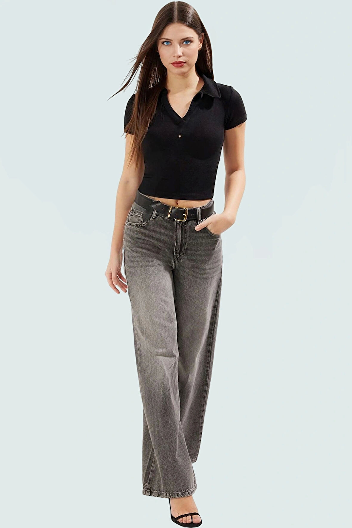 Crop Polo Yaka Bluz Rahat Şık Nefes Alan Viskoz Kumaş Konforlu Kesim Premium Kalite