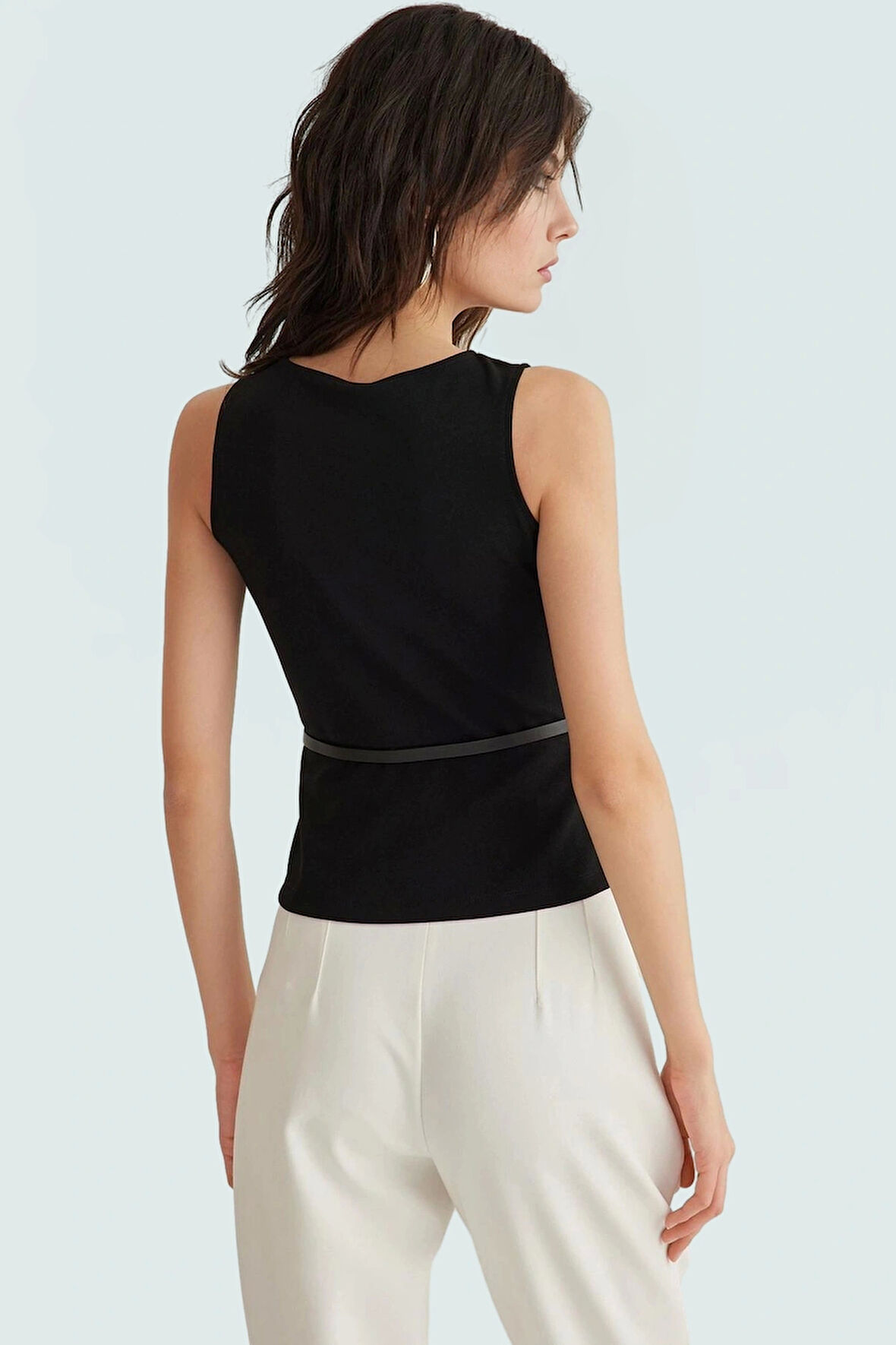 Örme Bluz Bisiklet Yaka Fitted Kalıp Scuba Krep Kumaş Şık Görünüm Modern Stil