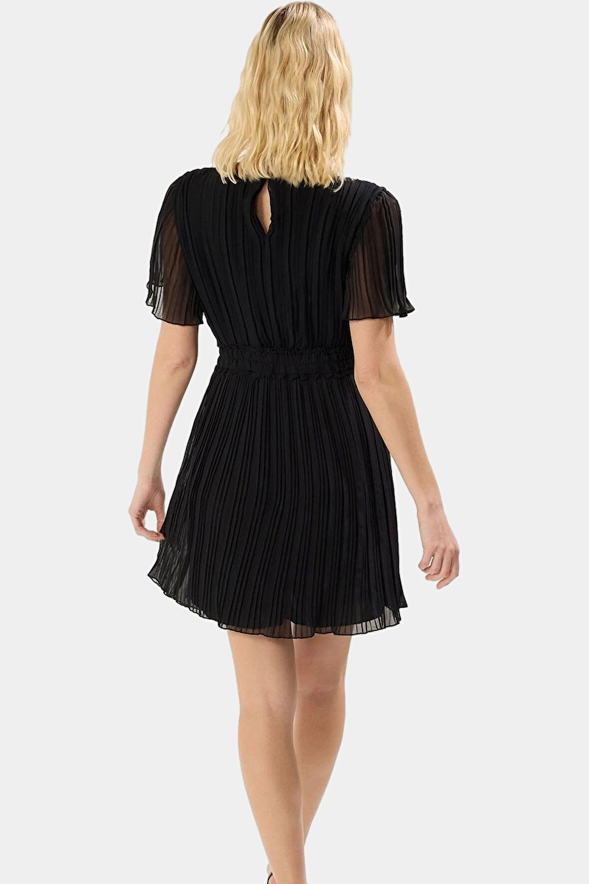 Yazlık Kısa Kollu Şifon Elbise Astarlı Piliseli Skater Mini Boy Dokuma Kumaş