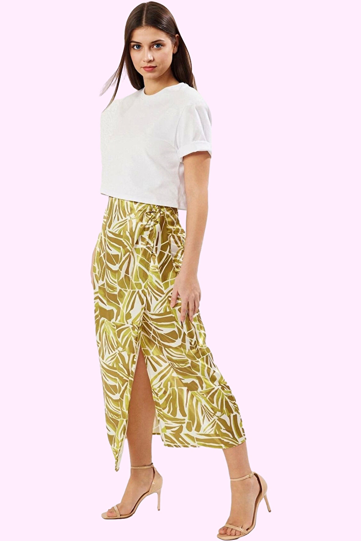 Kadın Önden Bağlamalı Etnik Desenli Saten Etek Günlük Casual Stiller İçin Kaliteli Malzeme