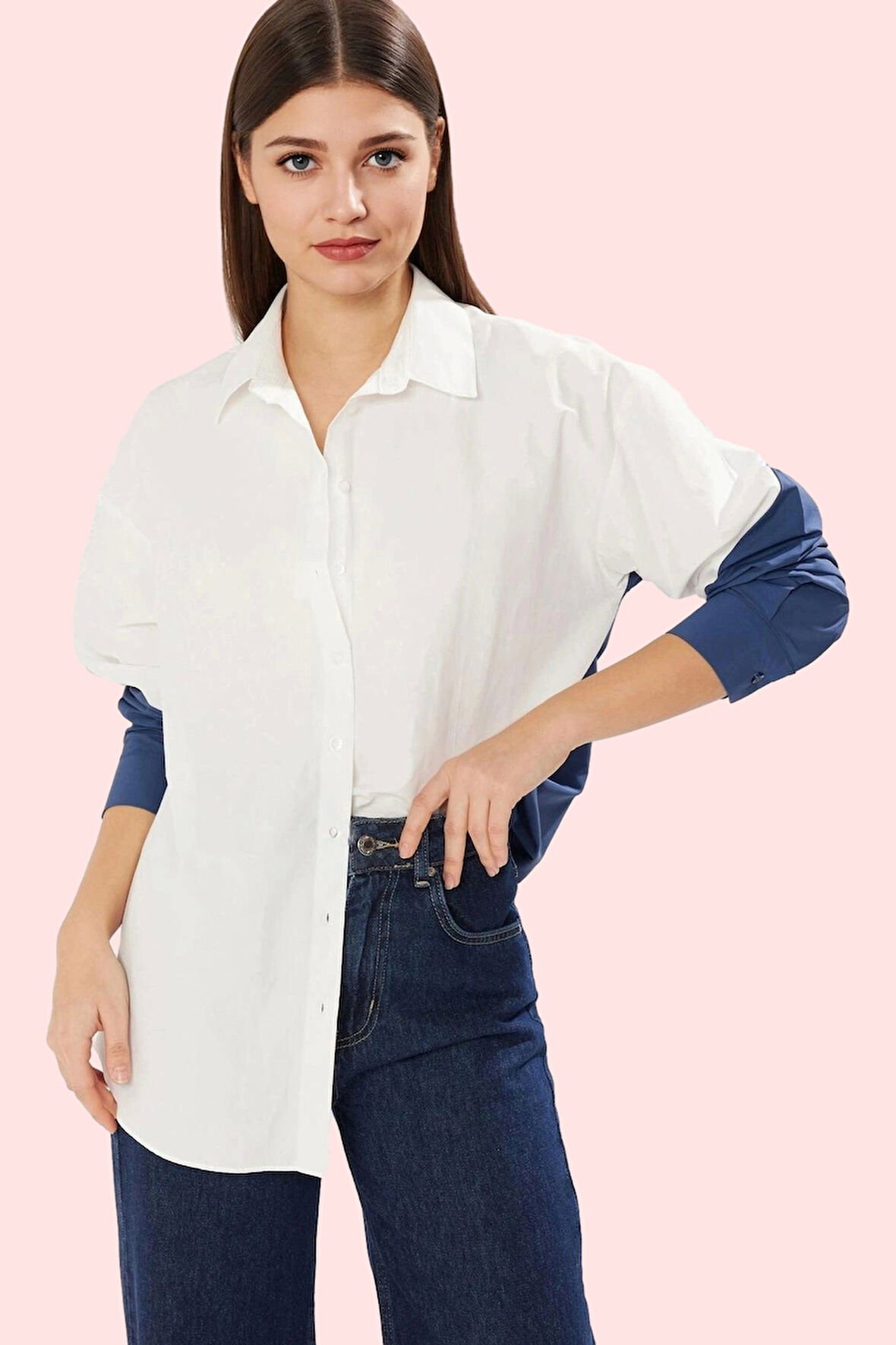 Kadın Düz Desenli Uzun Kollu Gömlek Regular Boy Oversize Pamuklu Yaz Aylarının Vazgeçilmezi