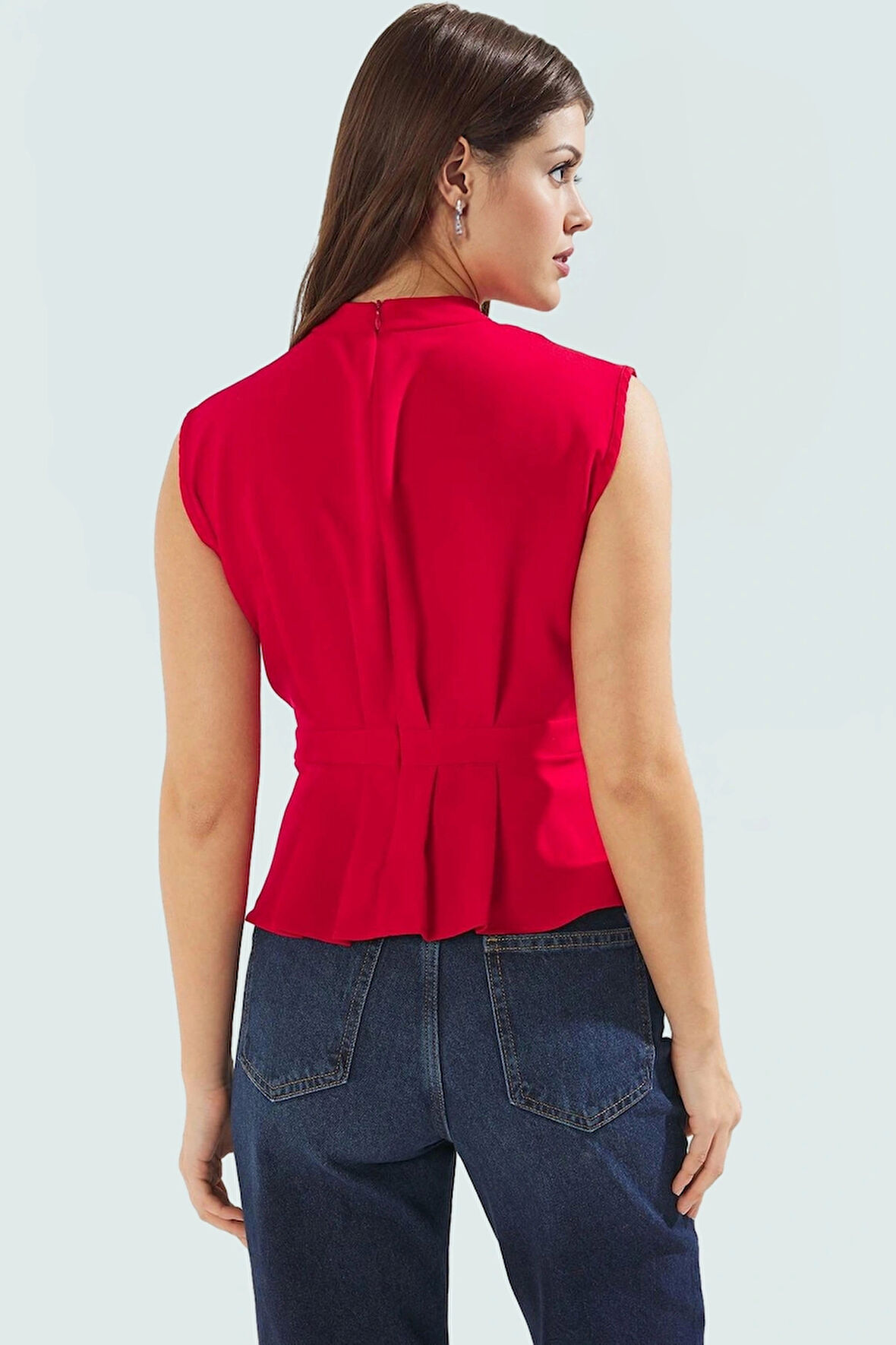 Fitted Bisiklet Yaka Bluz Nefes Alan Polyester Kumaştan İş Giysisi Rahat Ve Şık Modern Stil