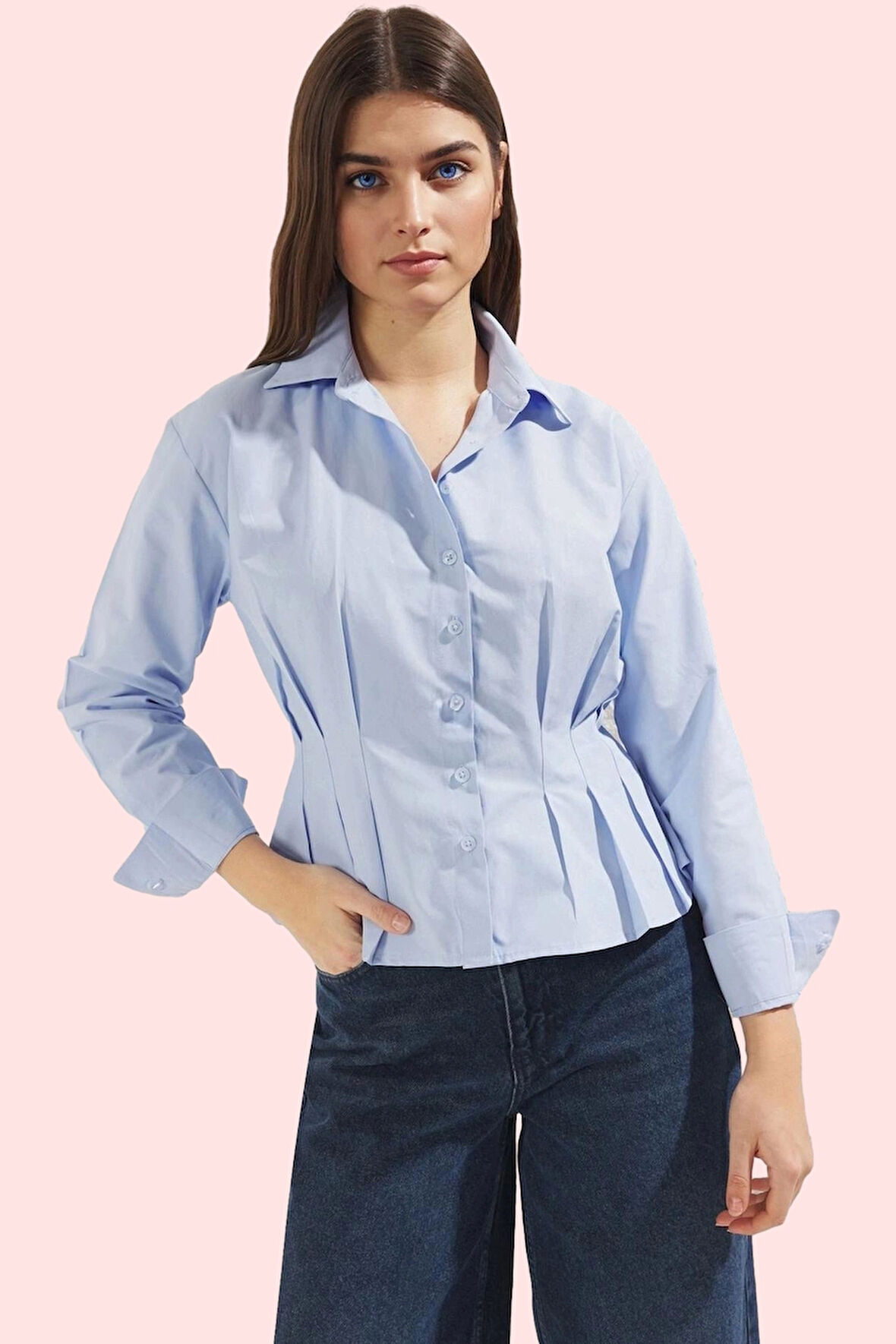 Kadın Uzun Kollu Gömlek Pamuk Polyester Terrycotton Kumaş Günlük Kullanım Kaliteli Malzeme