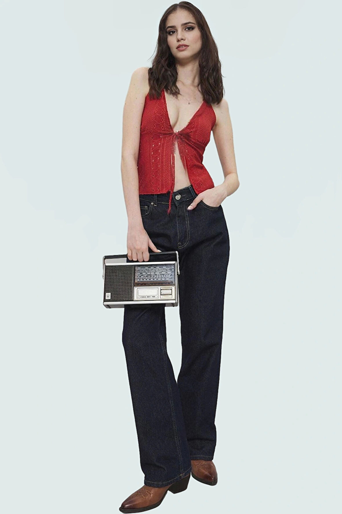 Yazlık Örme Bluz Boyundan Bağlamalı Fitted Jakarlı Desenli Rahat Ve Şık Uzun Ömürlü