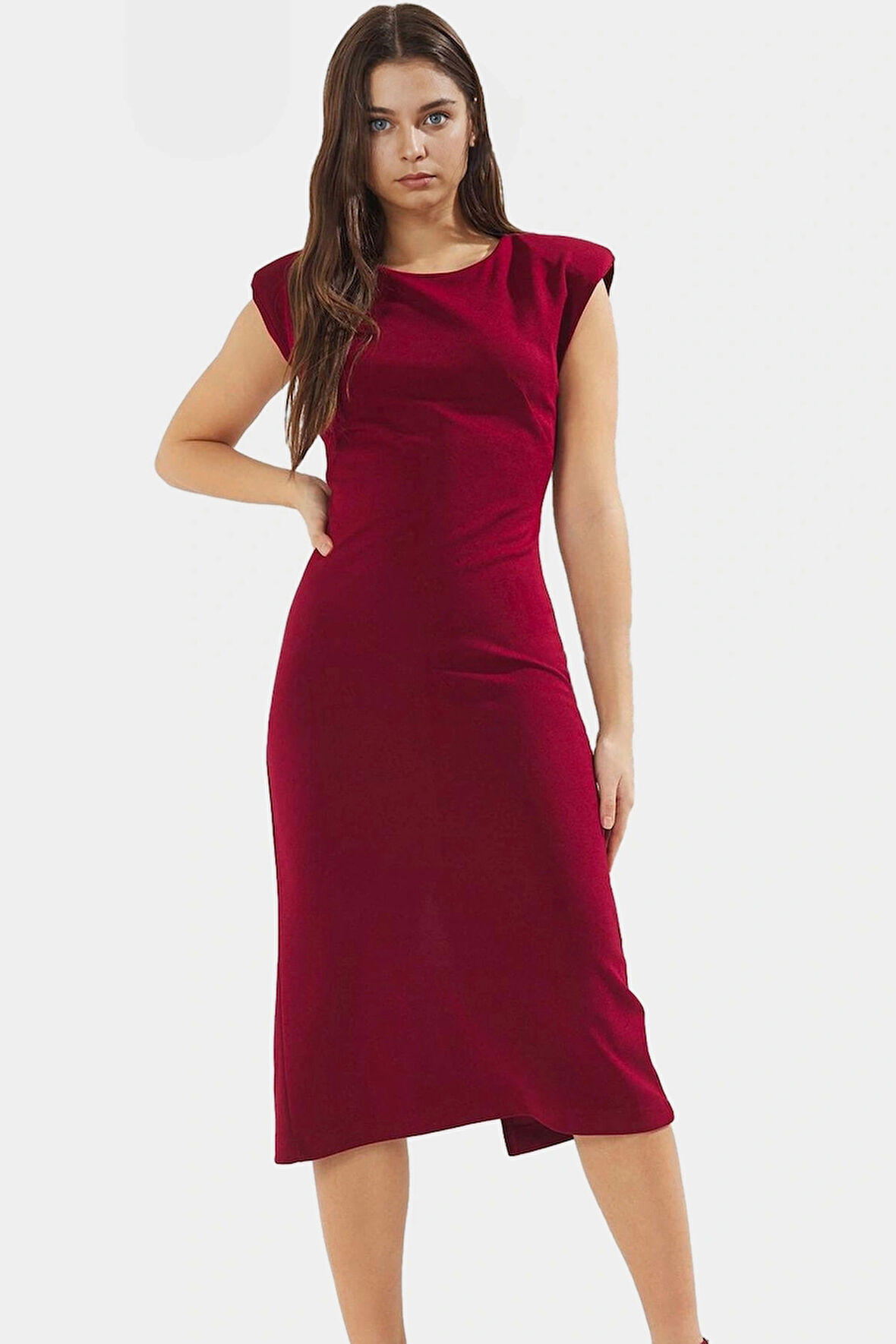 Vücut Şekillendirici Midi Elbise Örme Kumaş Kolsuz Yüksek Kalite Zarifane Tasarım