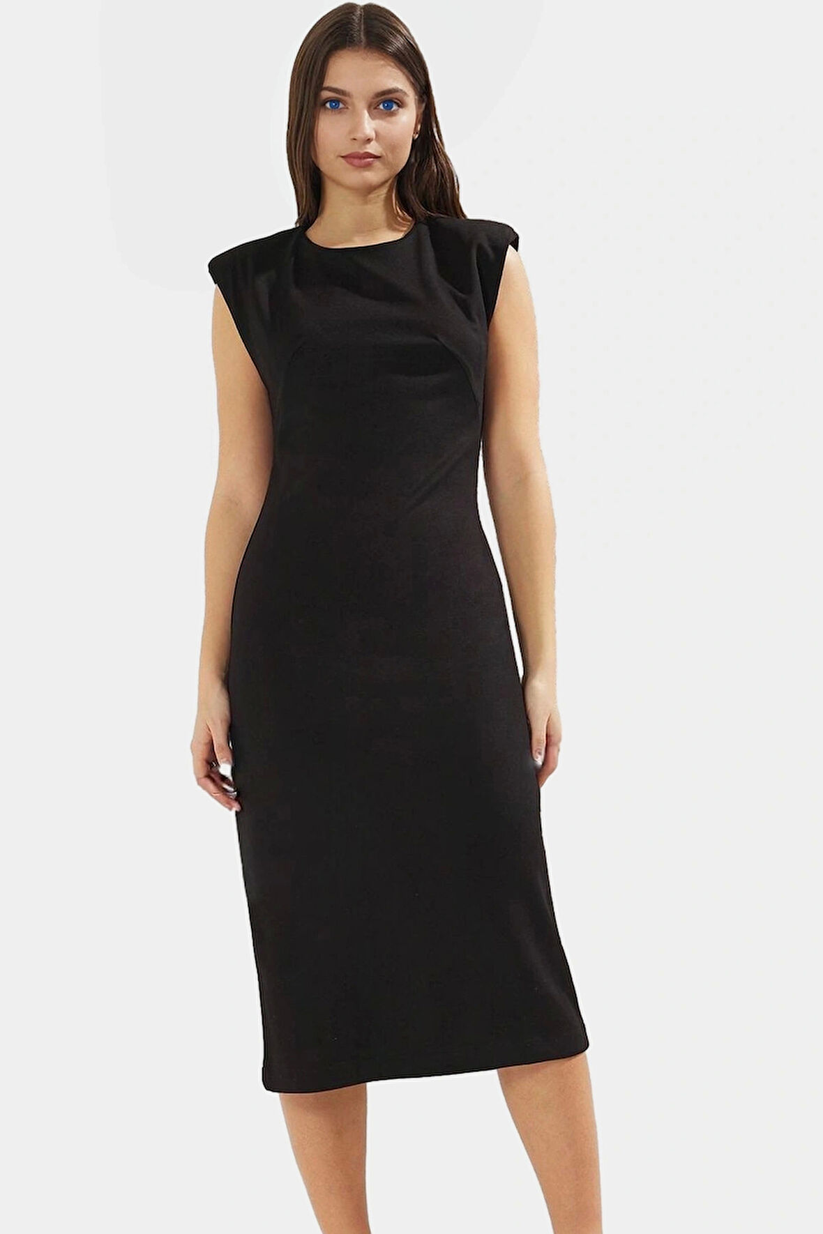 Vücut Şekillendirici Midi Elbise Örme Kumaş Kolsuz Yüksek Kalite Zarifane Tasarım