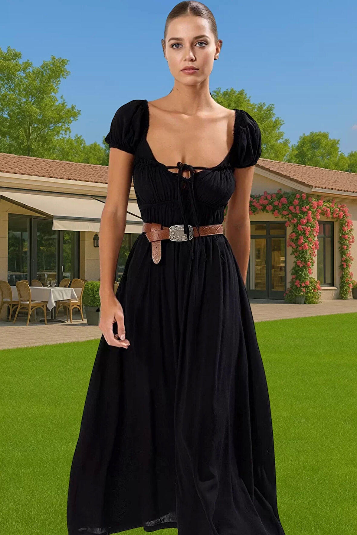 Şık Kadın Yazlık Maxi Elbise Viskoz Polyester Dokuma Rahat Ve Şık Şık Görünüm Kaliteli İşçilik