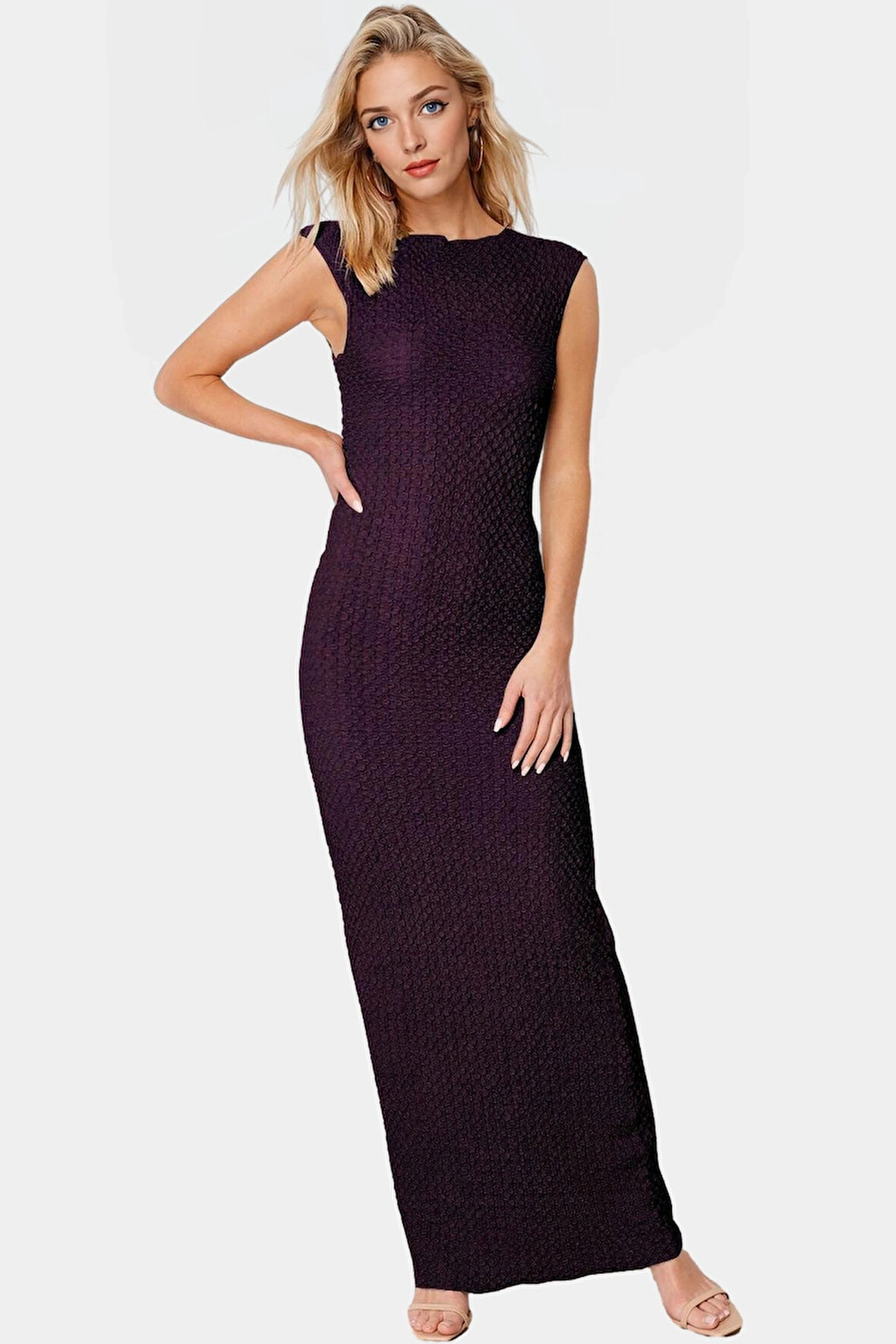 Midi Boy Elbise Örme Kumaş Bodycon Kalıp Kayık Yaka Yaz için Mükemmel Premium Kalite
