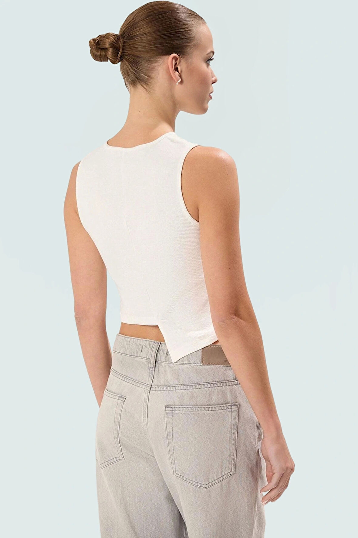 Pamuklu Crop Bluz Fitted Kaşkorse Örme Bisiklet Yaka Rahat Kullanım Trend Tasarım