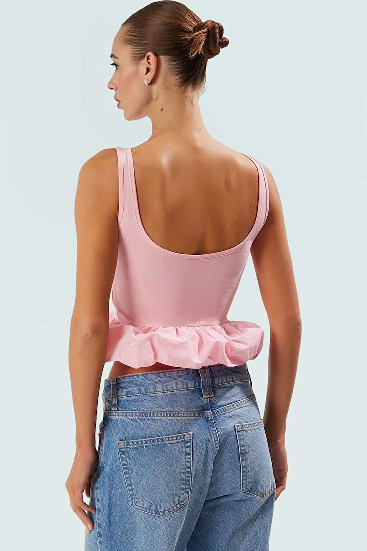 Yazlık Crop Bluz Pamuklu Örme Kumaş Kolsuz Havuz Yaka Feminen Zarifane Tasarım Rahat Ve Şık