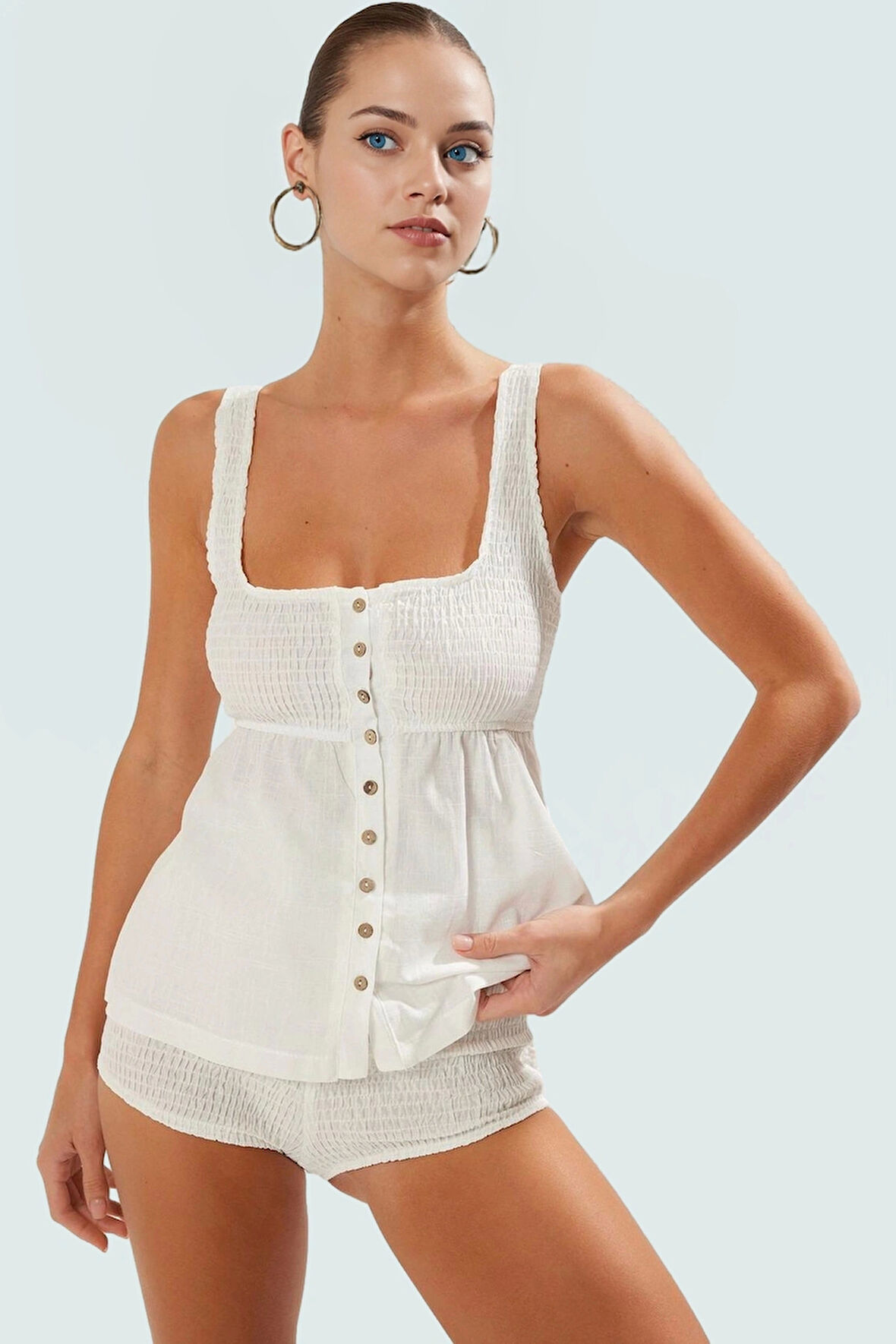 Oversize Pamuklu Bluz Şort Takım Yazlık Plaj Modası Reglan Kol Konforlu Kesim Özel Tasarım