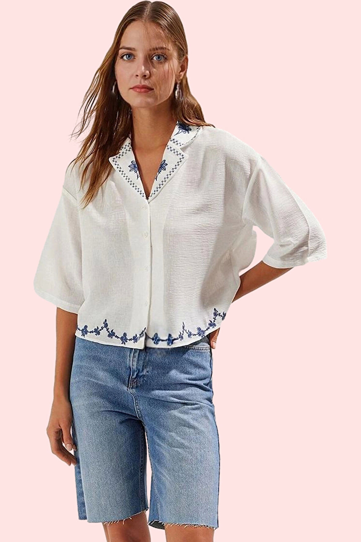 Kadın Regular Gömlek Flamlı Pamuk Kumaş Rahat Kalıp Yaz Aylarının Vazgeçilmezi Günlük Kullanım