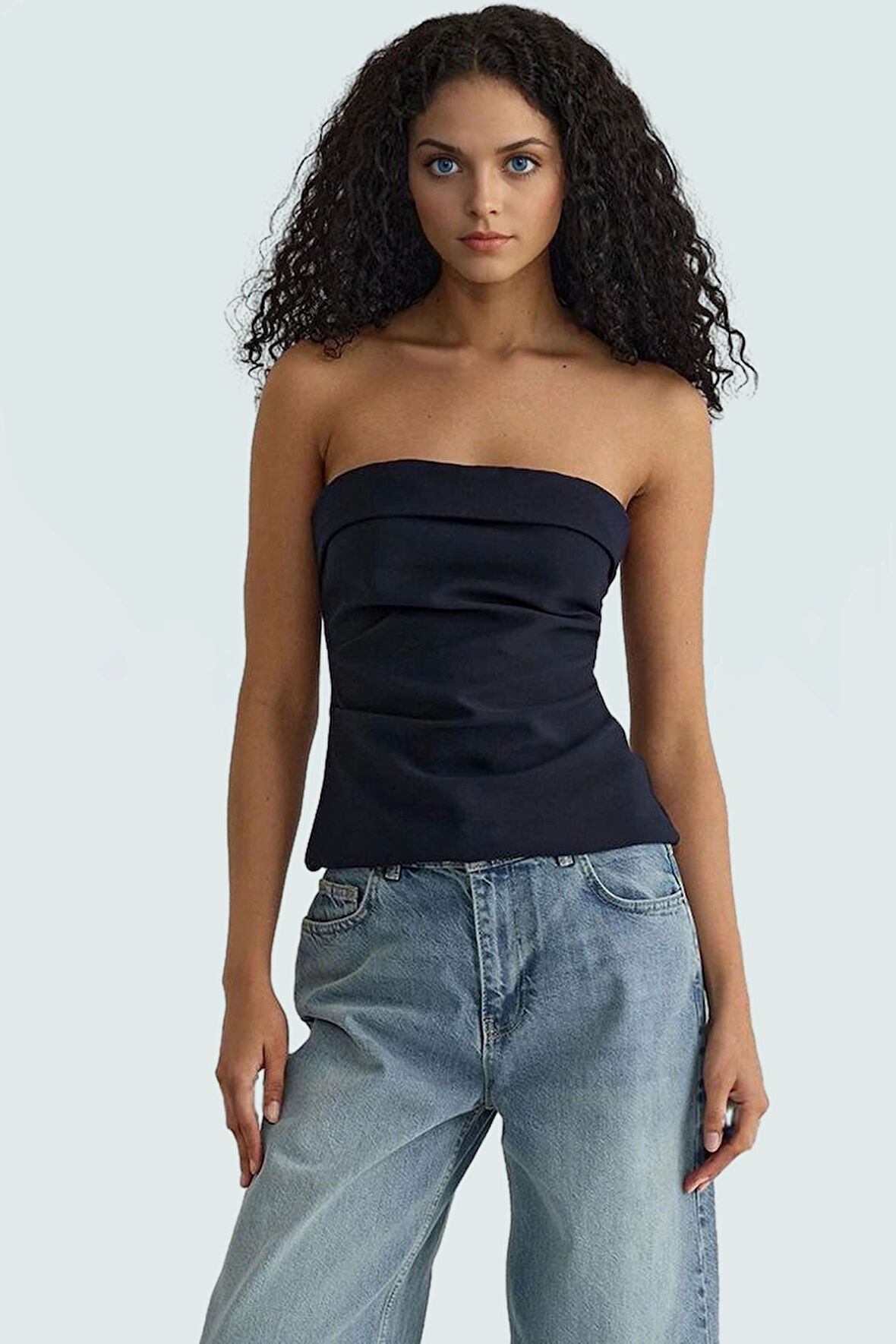 Basic Straplez Bluz %88 Polyester %12 Elastan Renk Yazlık Günlük Kullanım İçin