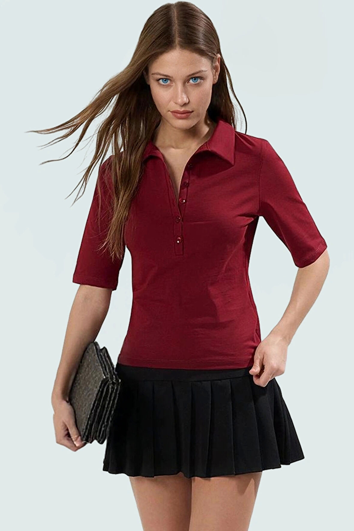 Yazlık Pamuklu Bluz Polo Yaka Fitted Truvakar Kol Rahat Kesim Yüksek Kalite Kullanım