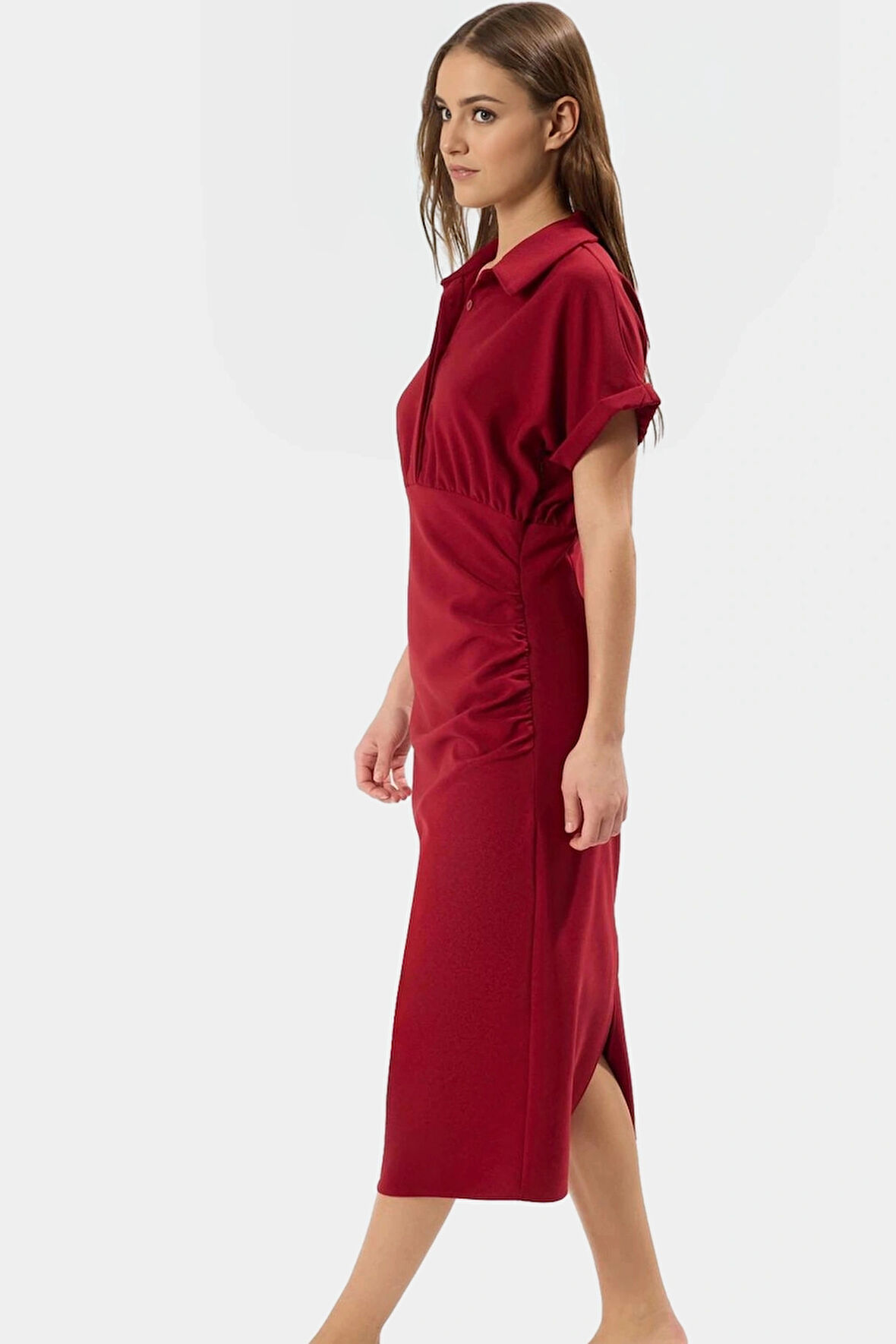 Rahat ve Şık Midi Elbise 88% Polyester 12% Elastan Dokuma Kumaş Dayanıklı Malzeme Özenle Seçilmiş