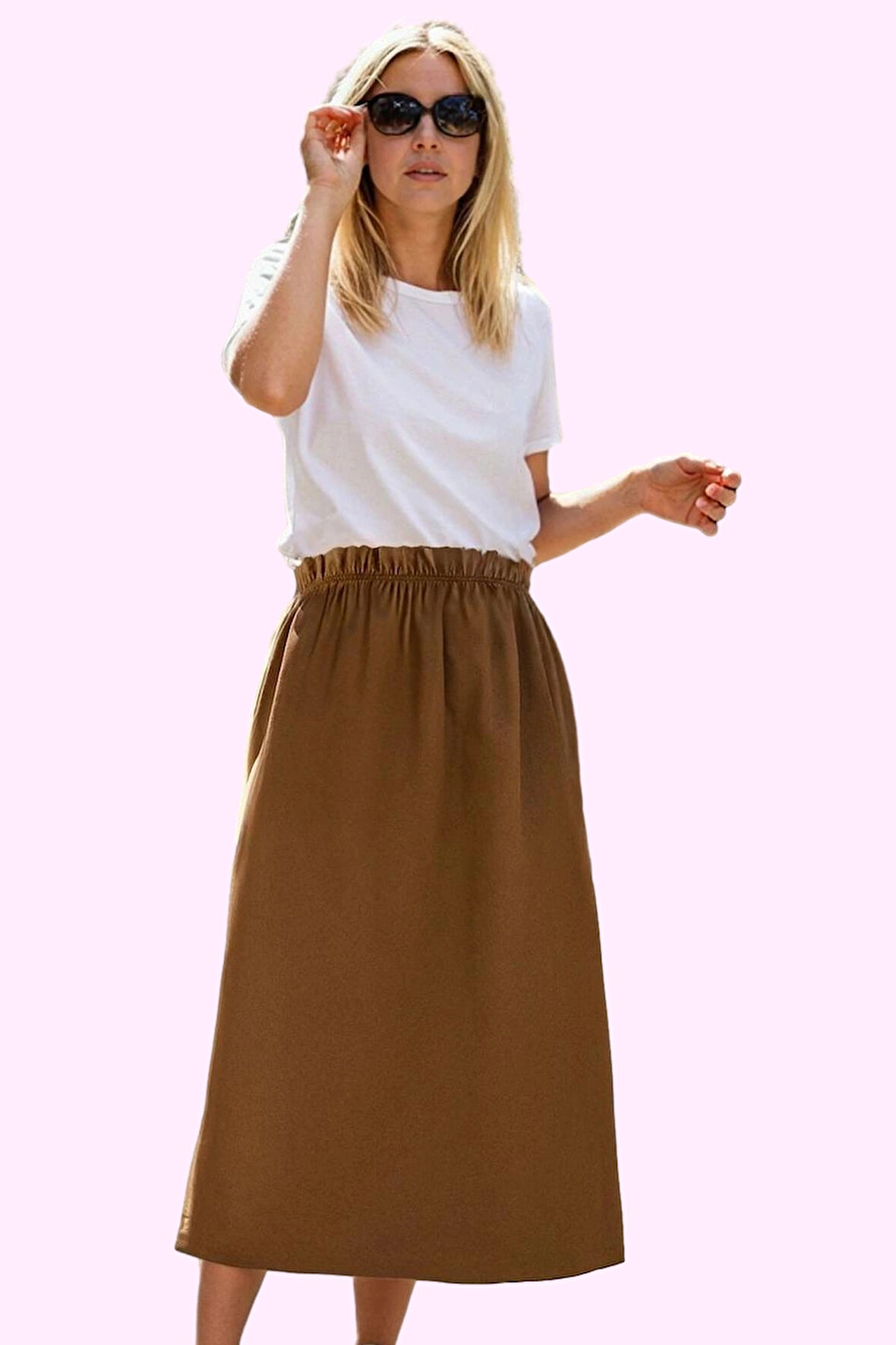 Kadın Dokuma Midi Etek Casual Günlük Stil Melfi Kaliteli Malzeme Yaz Aylarının Vazgeçilmezi