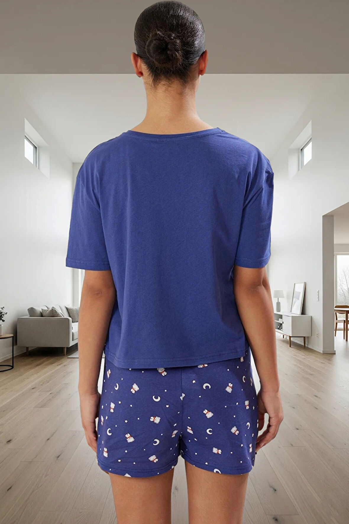 Ev Giyim Pamuk Örme Pijama Takımı Ayıcık ve Yıldız Desenli Özenle Seçilmiş Zarifane Tasarım