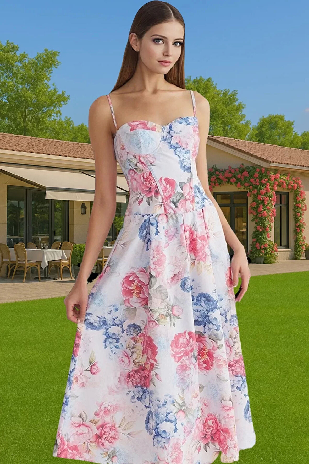 A Kesim Korse Midi Abiye Elbise Poplin Kumaş Özel Tasarım Zarifane Tasarım Uzun Ömürlü Şık Görünüm