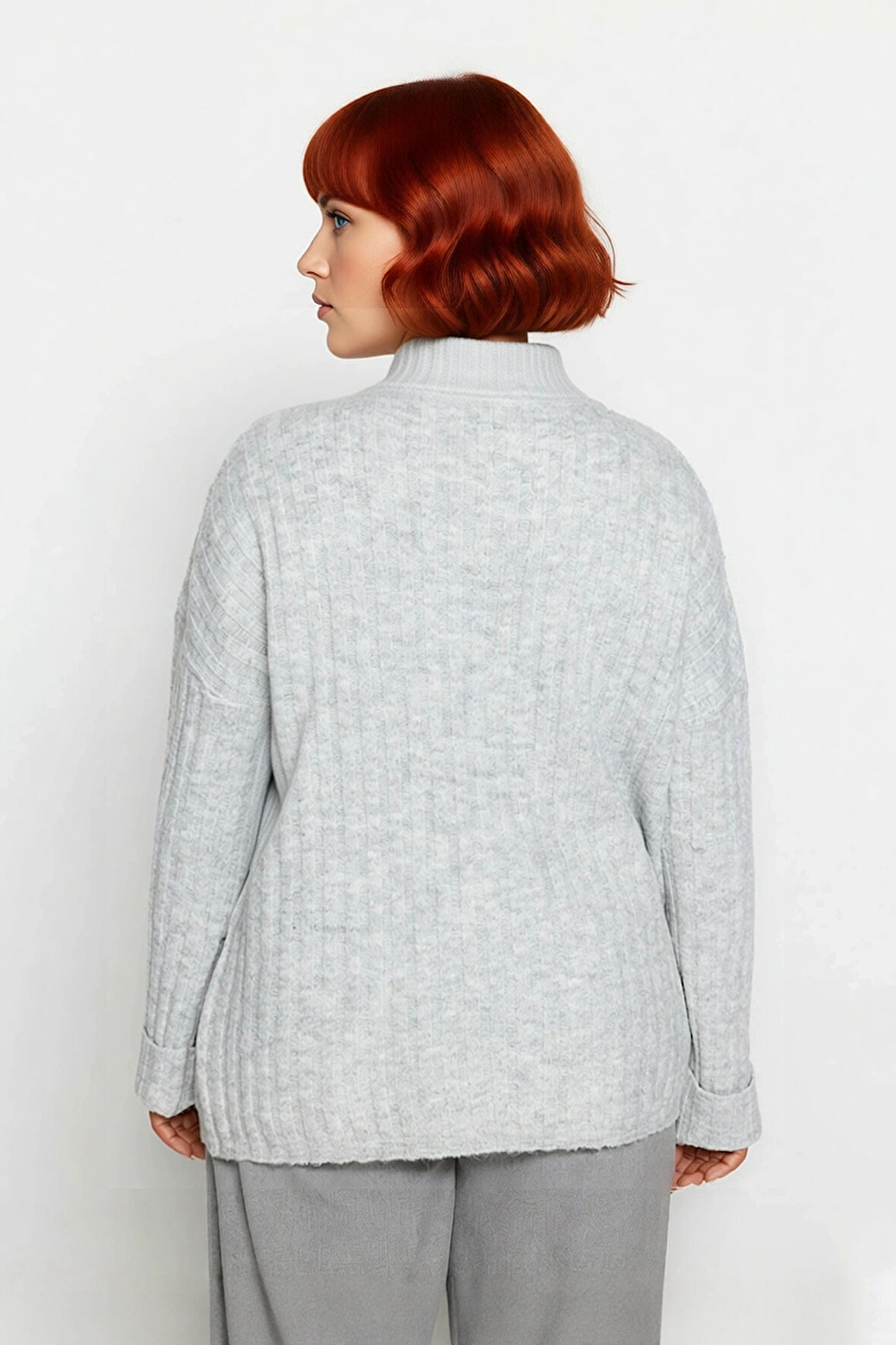 Kadın Düğmeli Triko Kazak Relaxed Kalıp Dik Yaka Fitilli Dokuma Soğuk Havalarda Şıklık ve Konfor